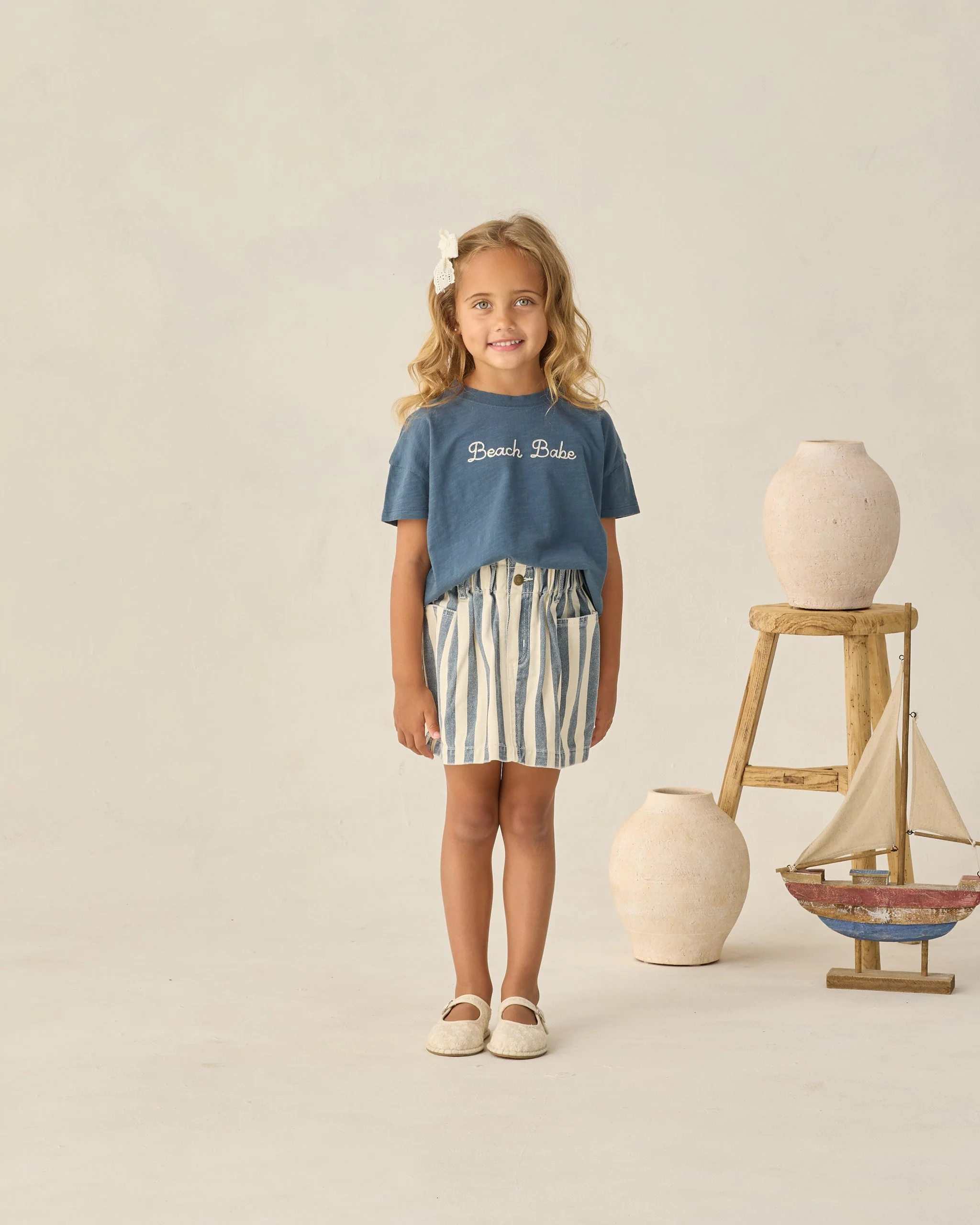 Denim Mini Skirt Navy Stripe - Image 2