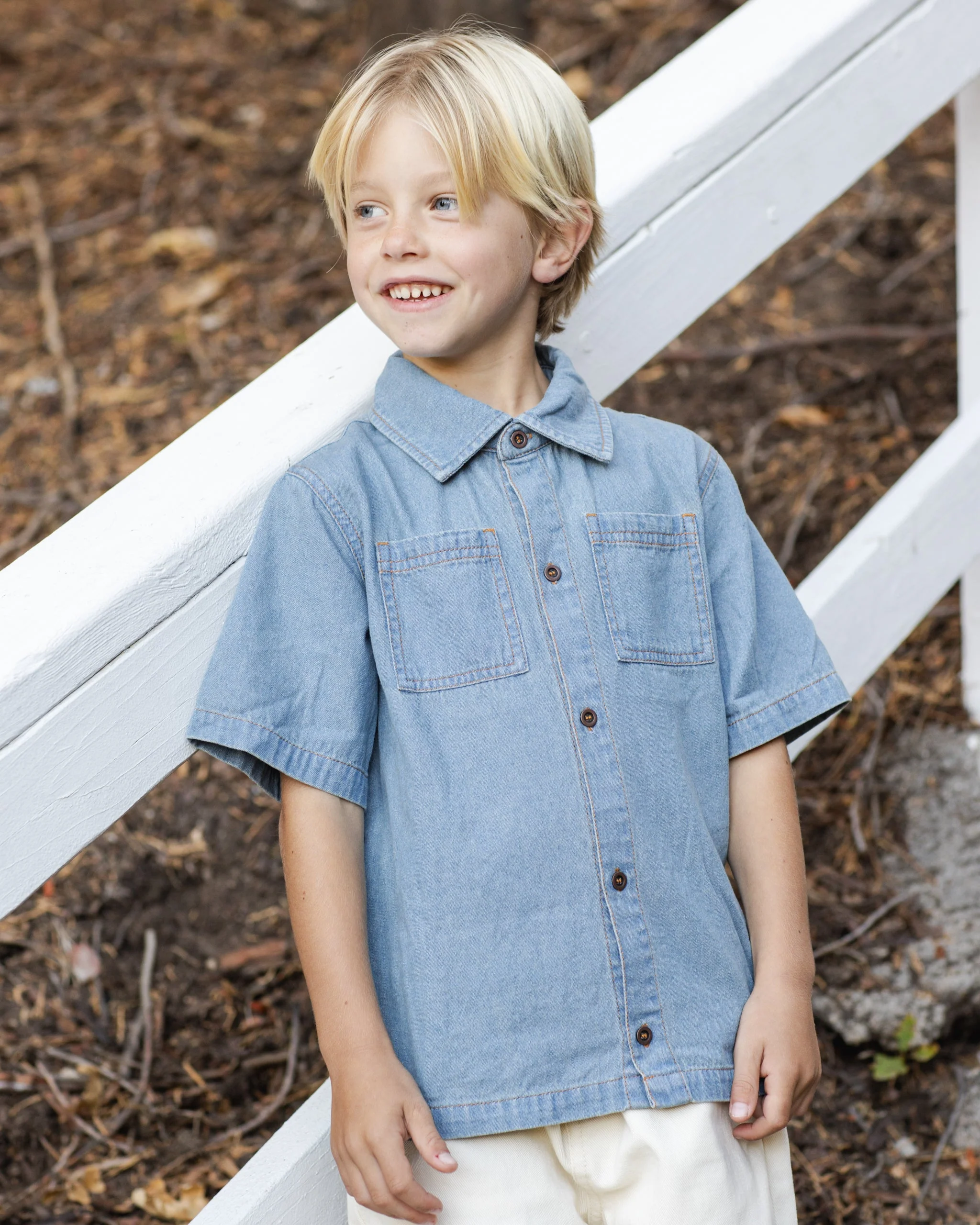 Denim Short Sleeve Overshirt Washed Blue - Image 2
