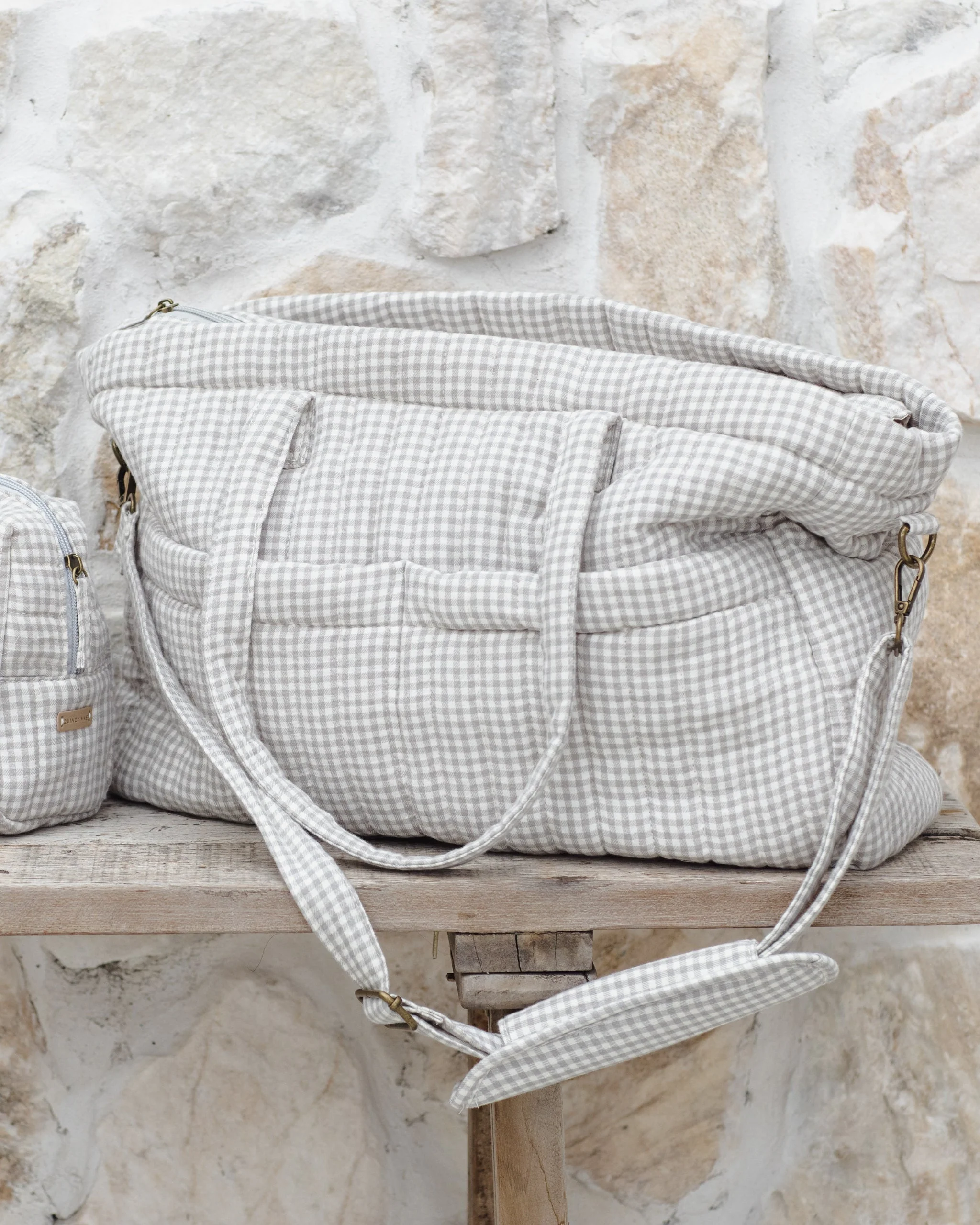 Diaper Bag + Changing Mat Sage Gingham - Image 2