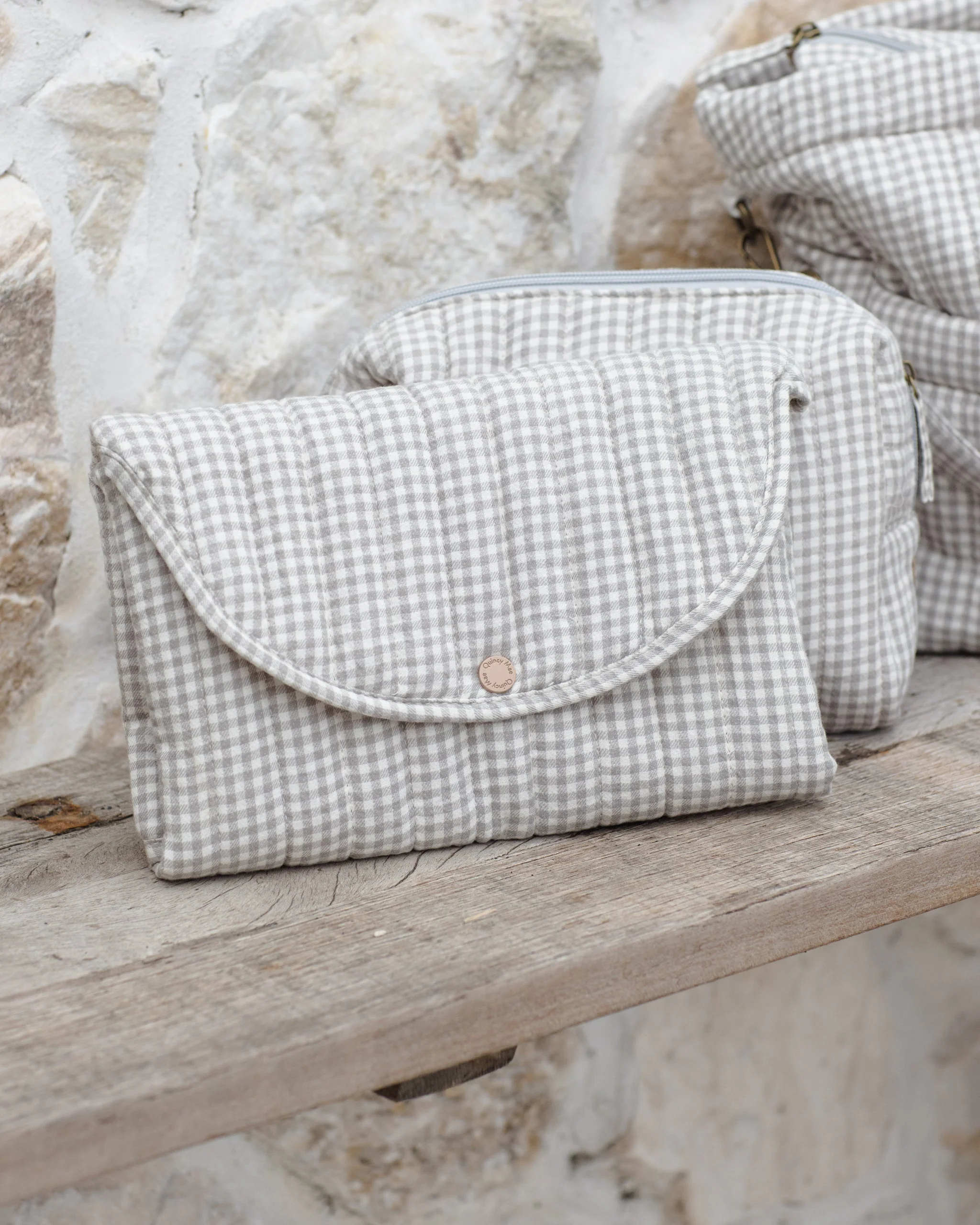 Diaper Bag + Changing Mat Sage Gingham - Image 3