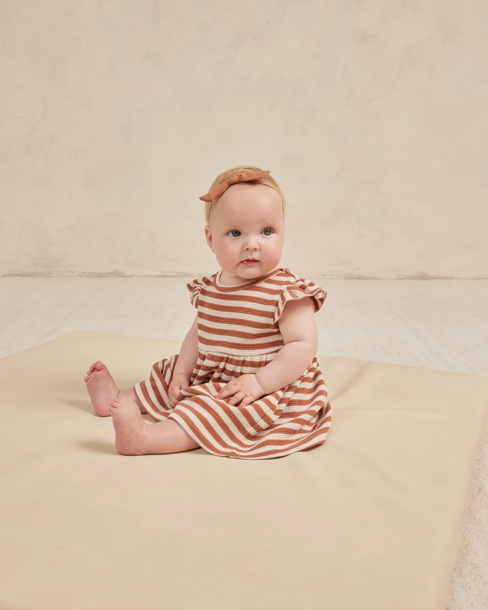 Flutter Sleeve Dress || Clay Stripe - Image 2
