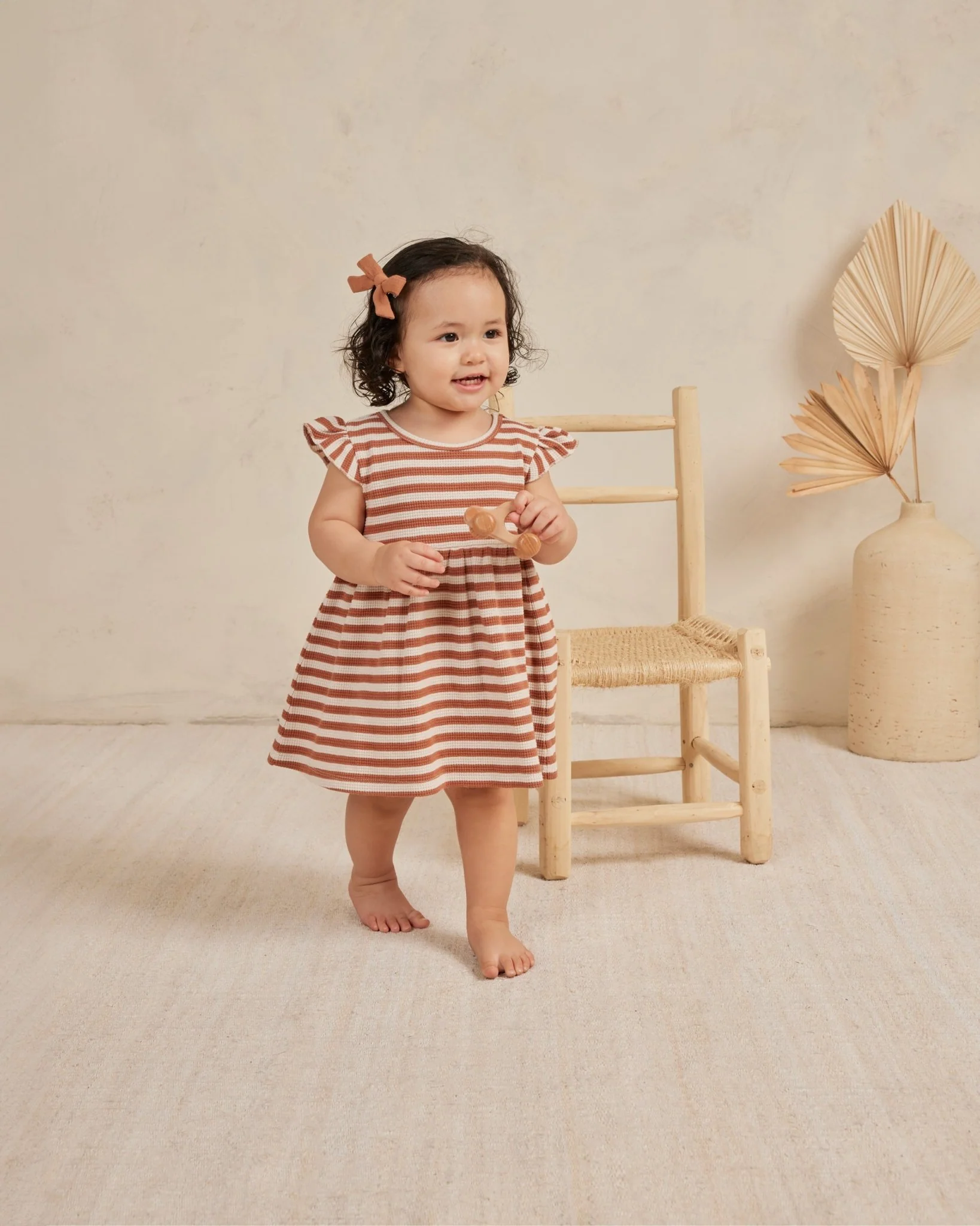 Flutter Sleeve Dress || Clay Stripe - Image 3