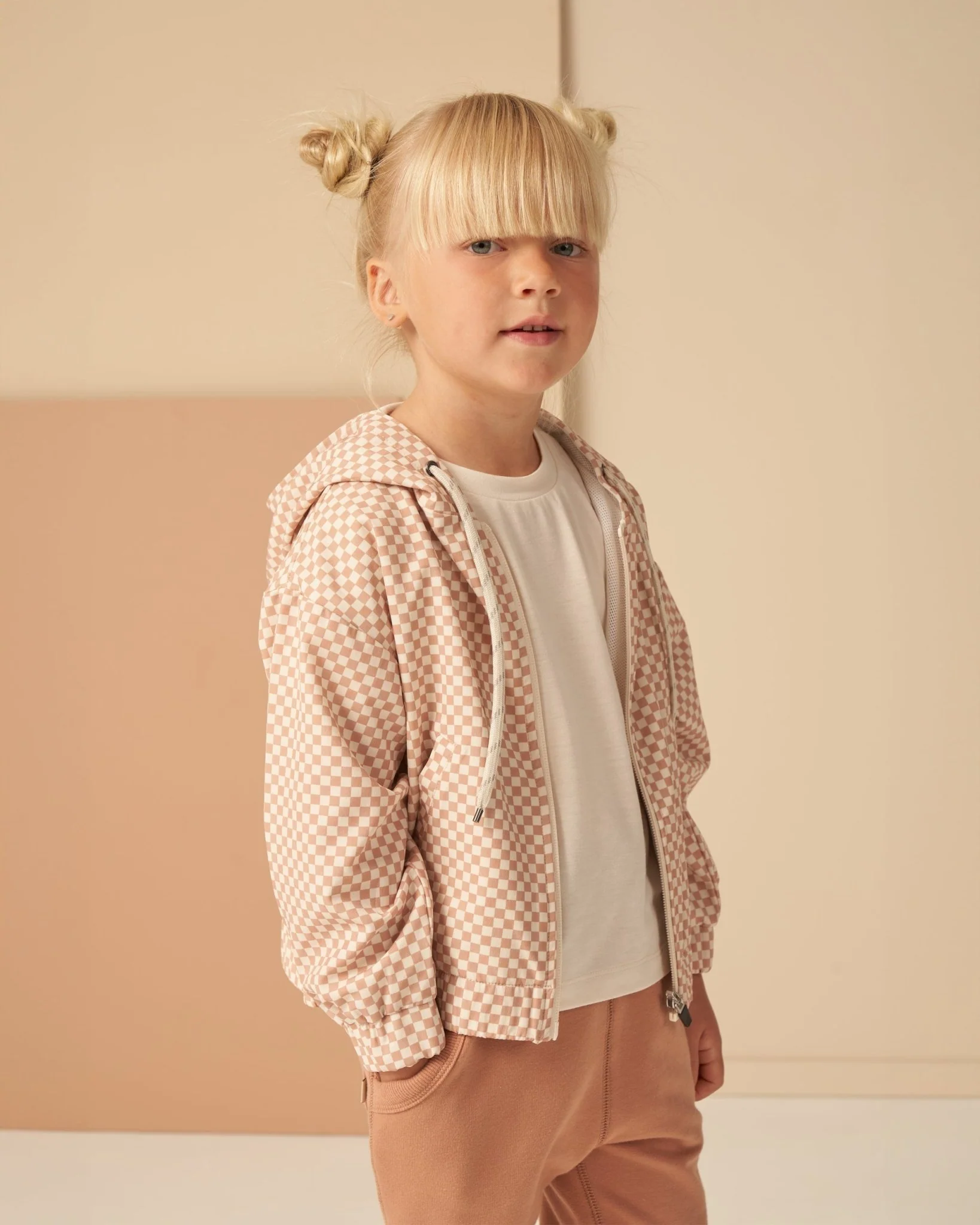 Hooded Windbreaker || Clay Micro Check - Image 2