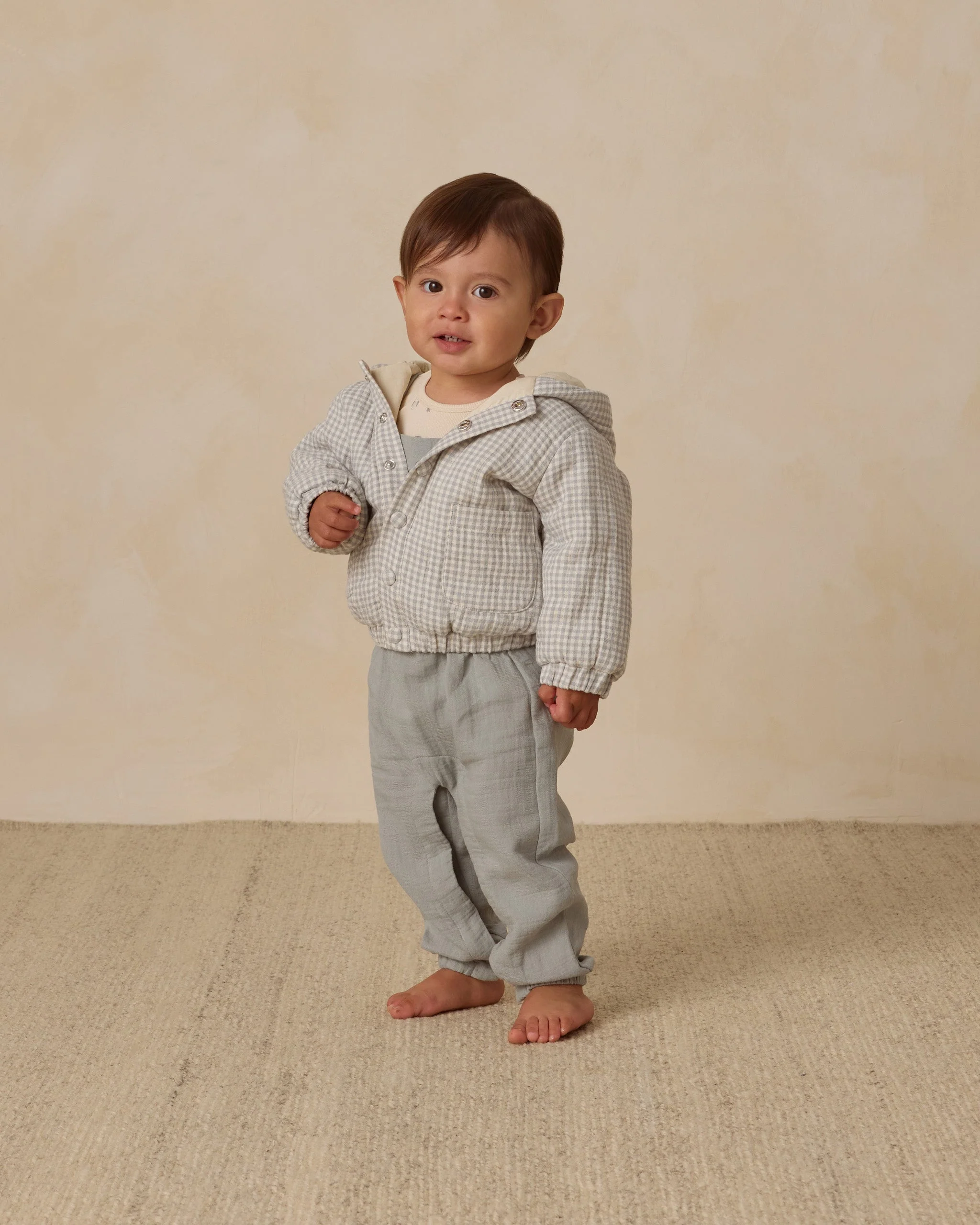 Hooded Woven Jacket || Blue Gingham - Image 3
