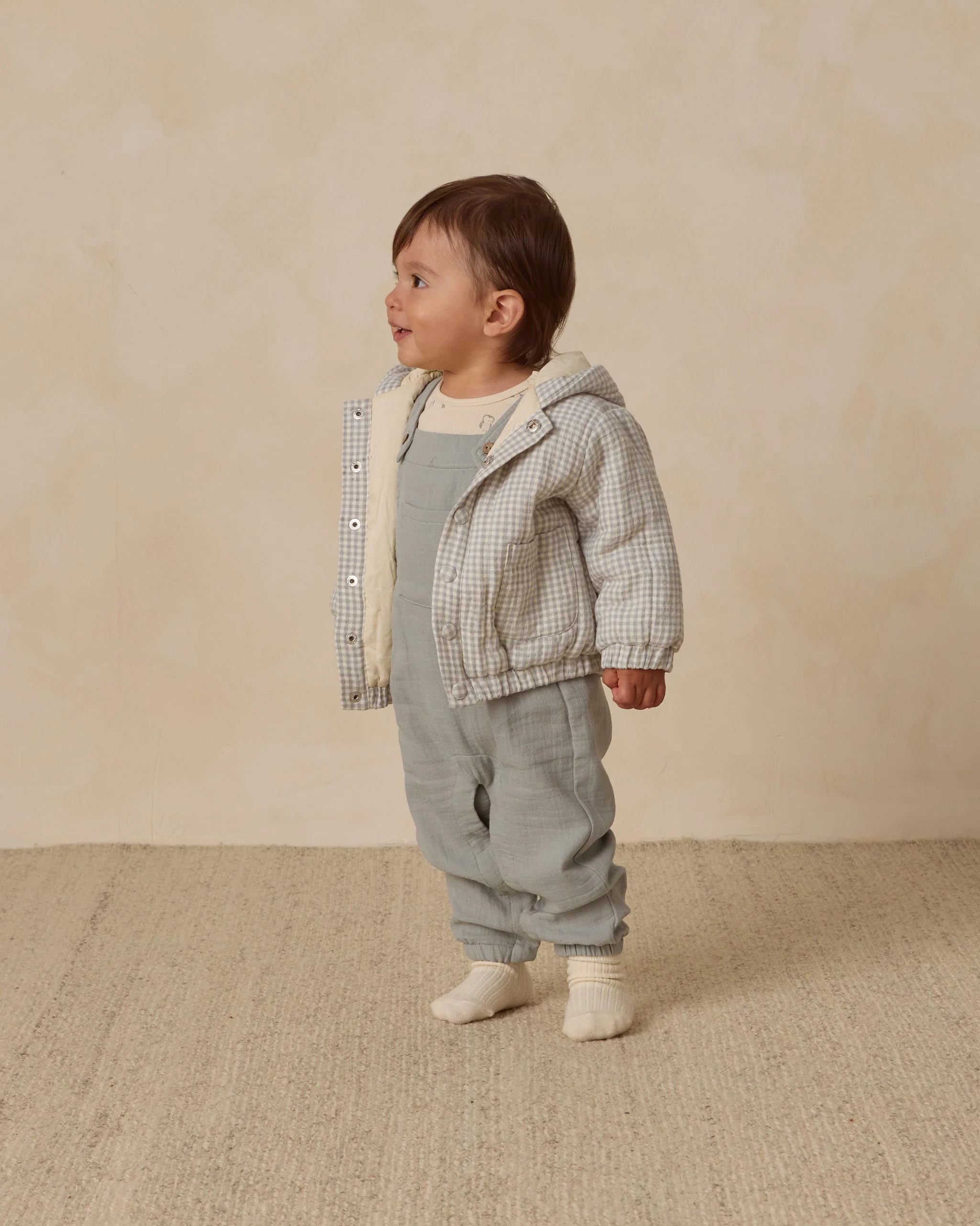 Hooded Woven Jacket || Blue Gingham - Image 4