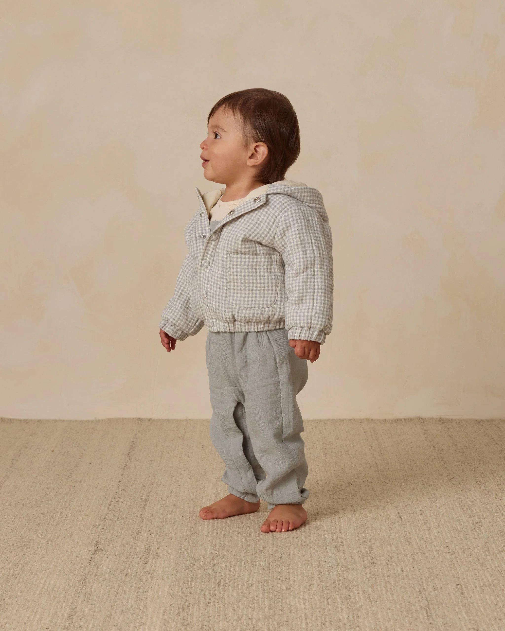Hooded Woven Jacket || Blue Gingham - Image 5