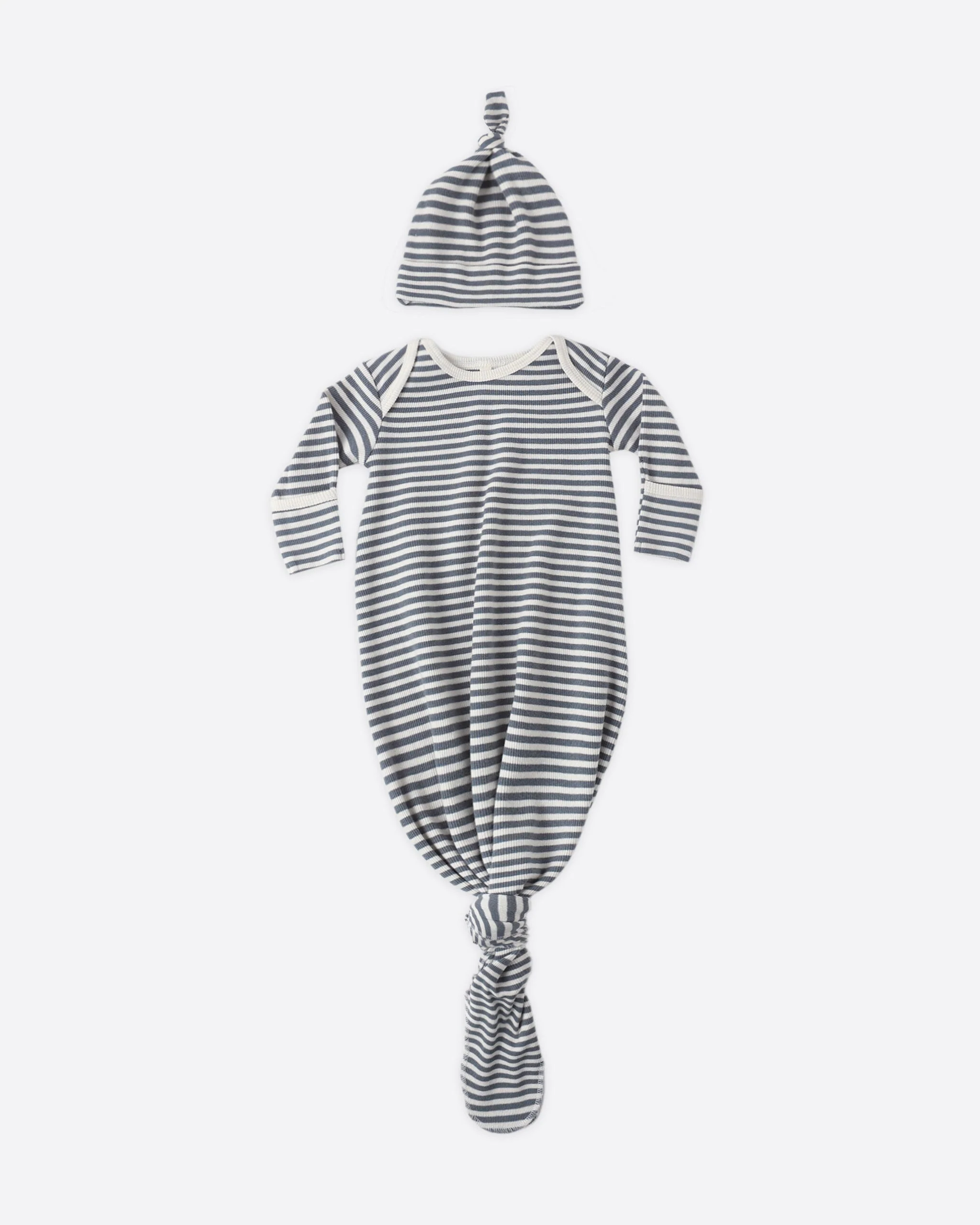 Knotted Baby Gown + Hat Set Ocean Stripe
