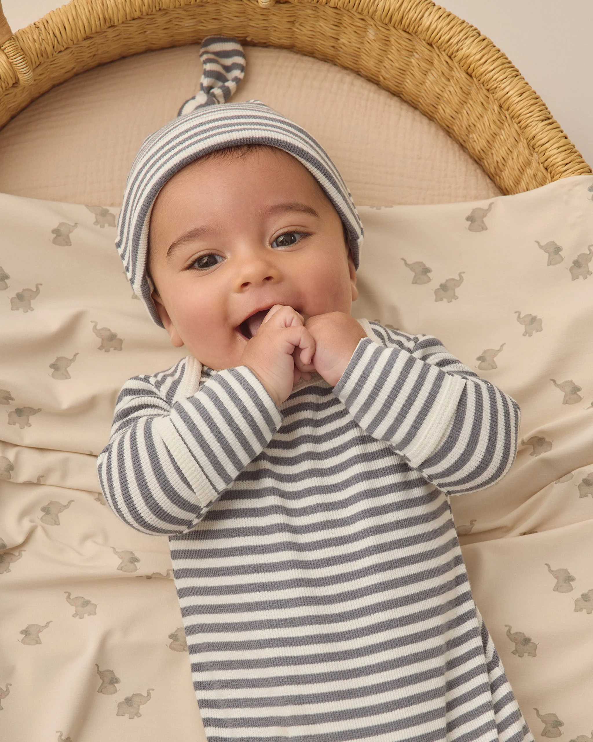 Knotted Baby Gown + Hat Set Ocean Stripe - Image 2