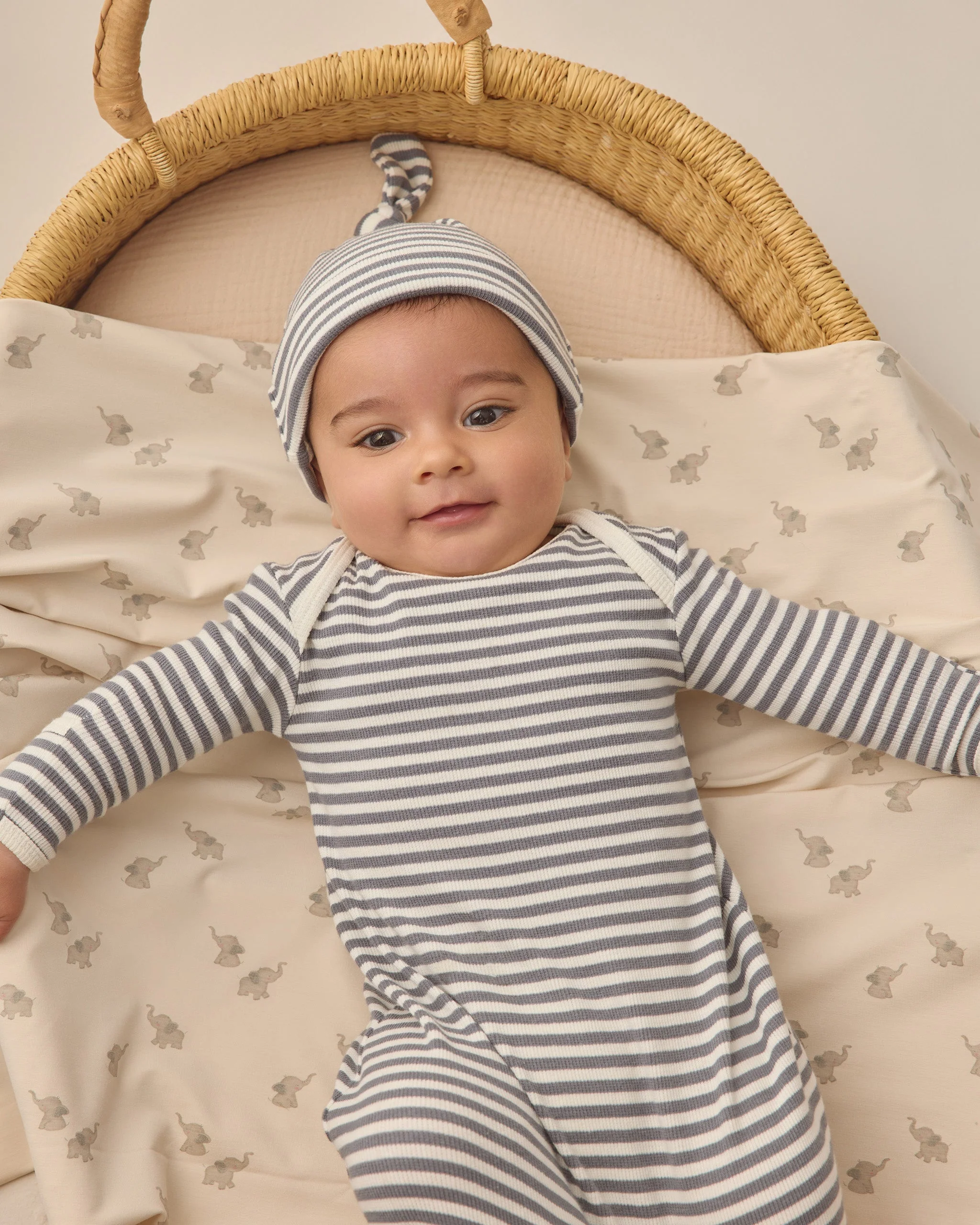 Knotted Baby Gown + Hat Set Ocean Stripe - Image 3