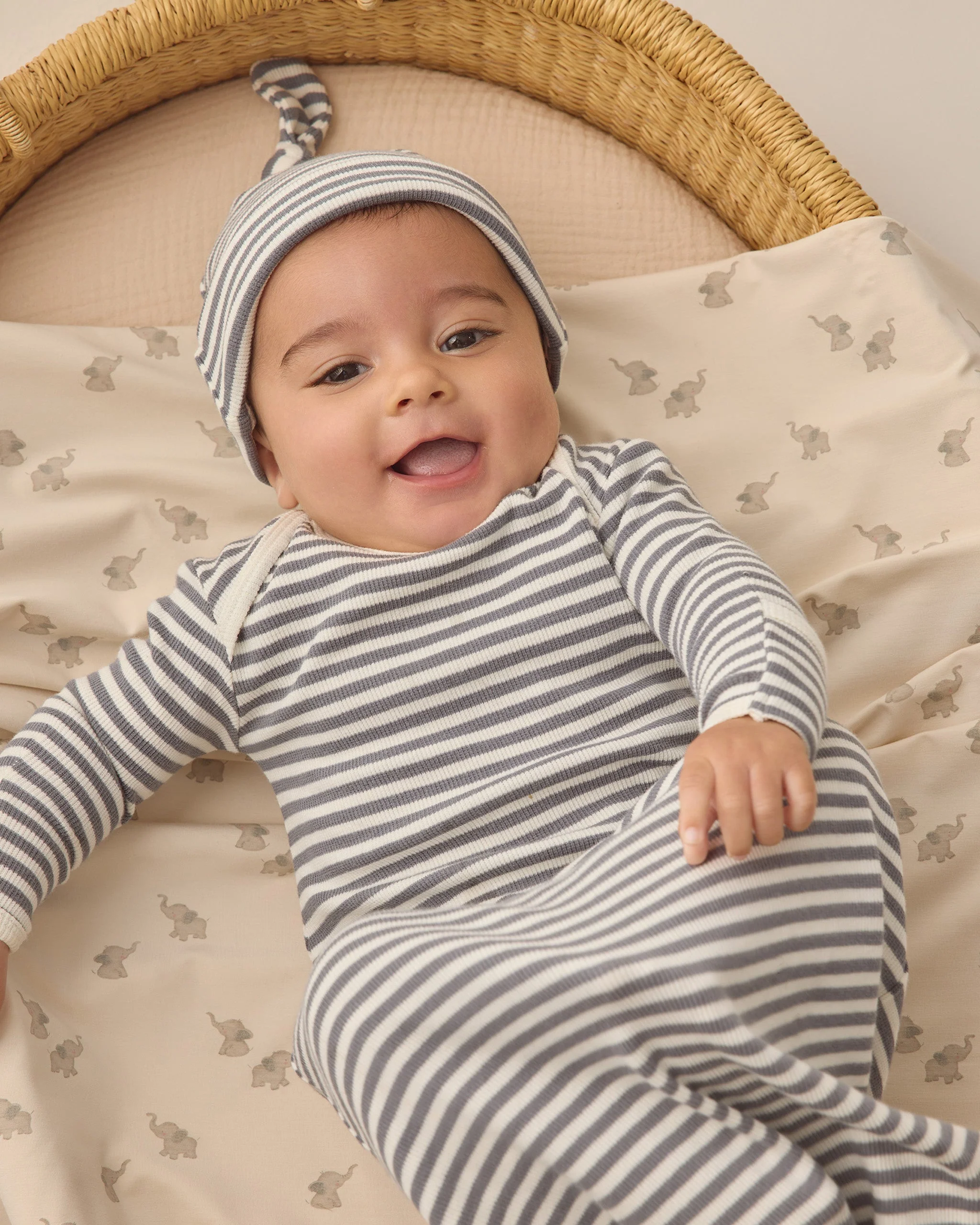 Knotted Baby Gown + Hat Set Ocean Stripe - Image 5