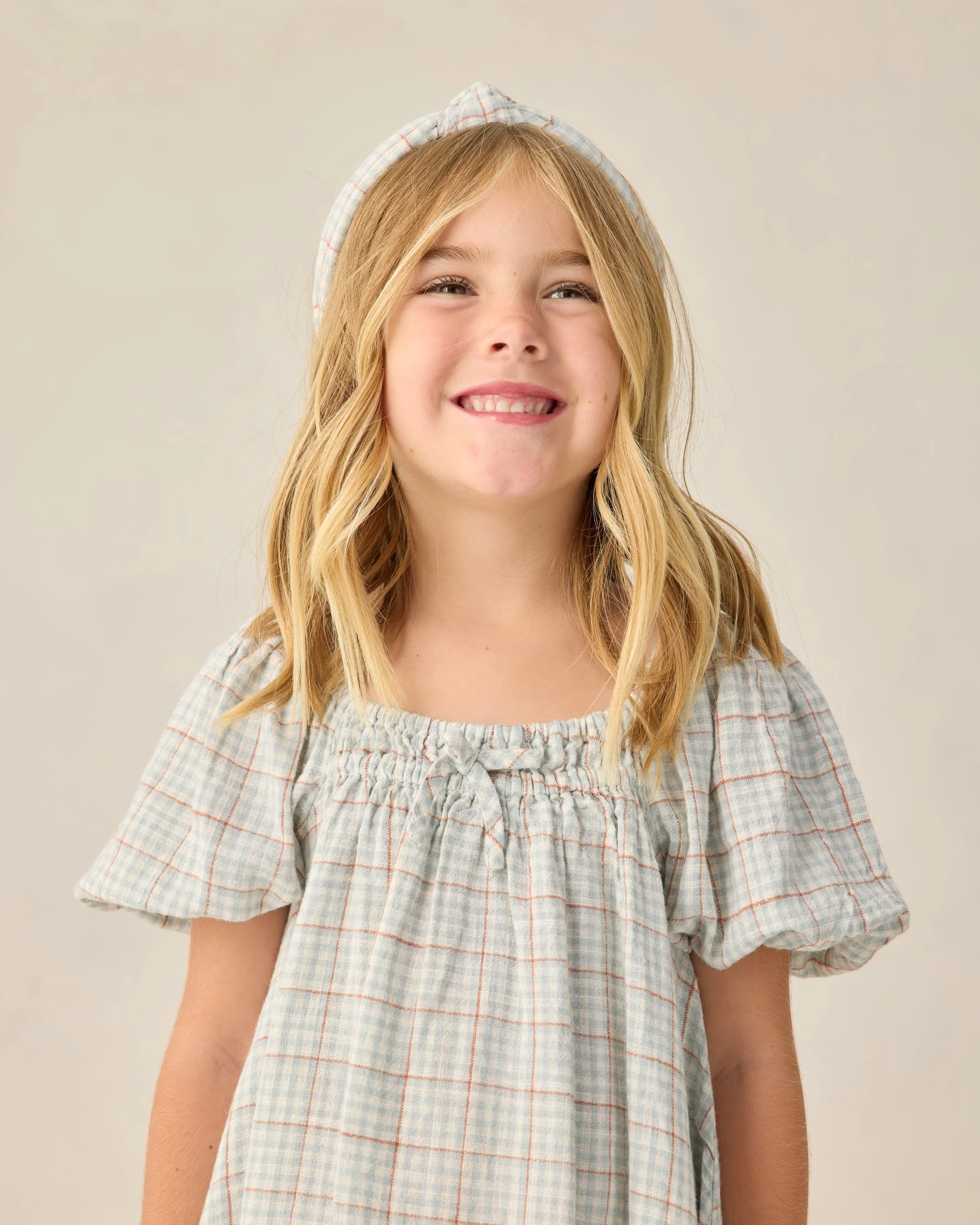 Knotted Headband Light Blue Plaid - Image 2