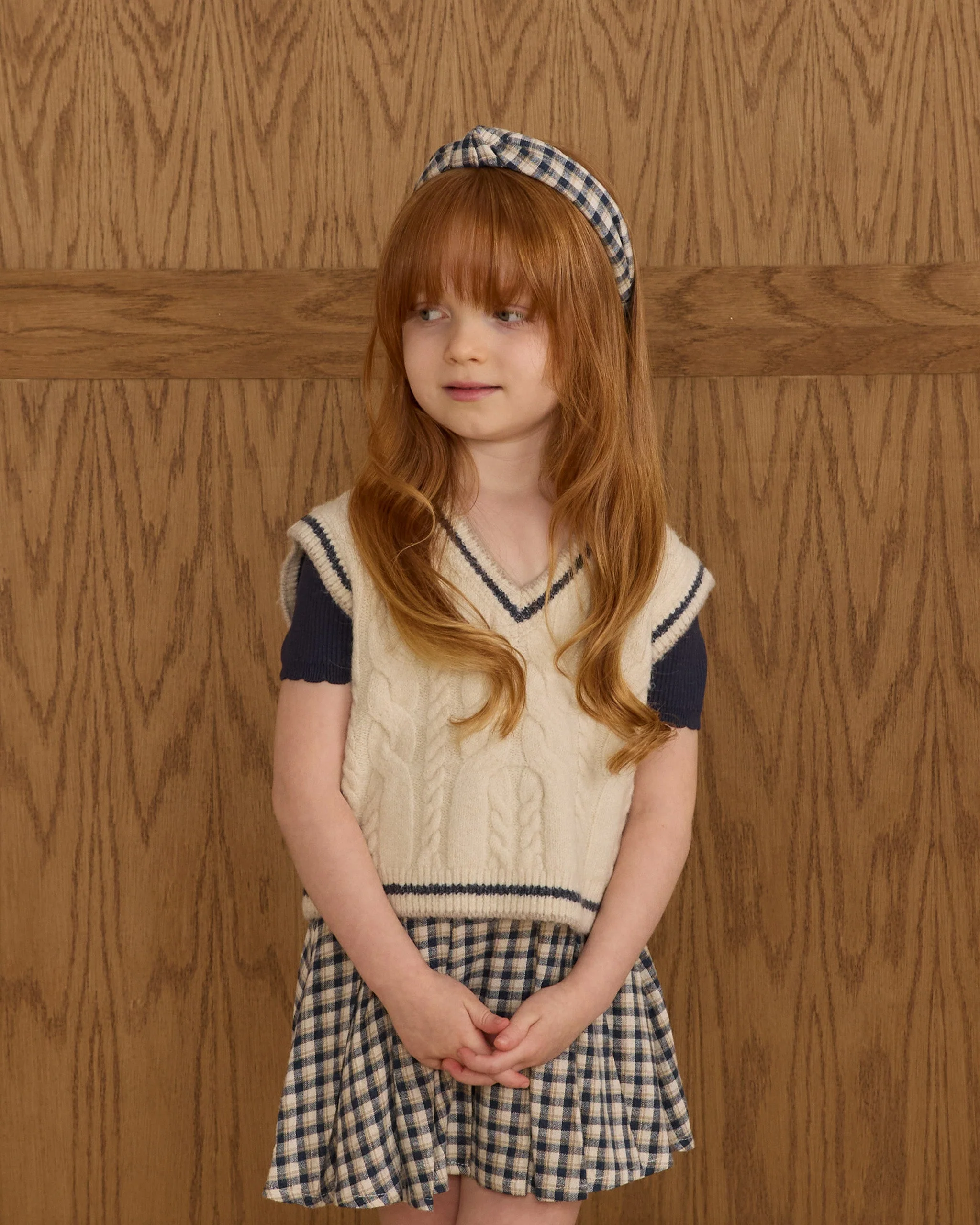 Knotted Headband || Navy Check - Image 2