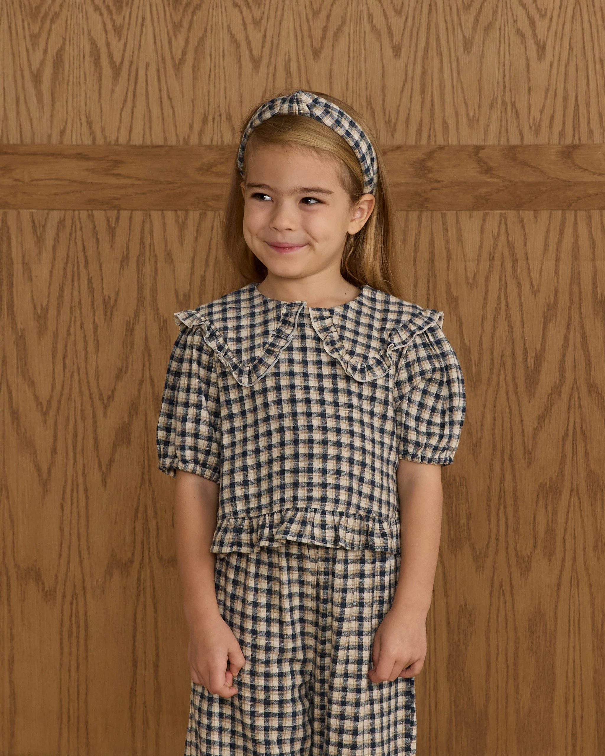 Knotted Headband || Navy Check - Image 3