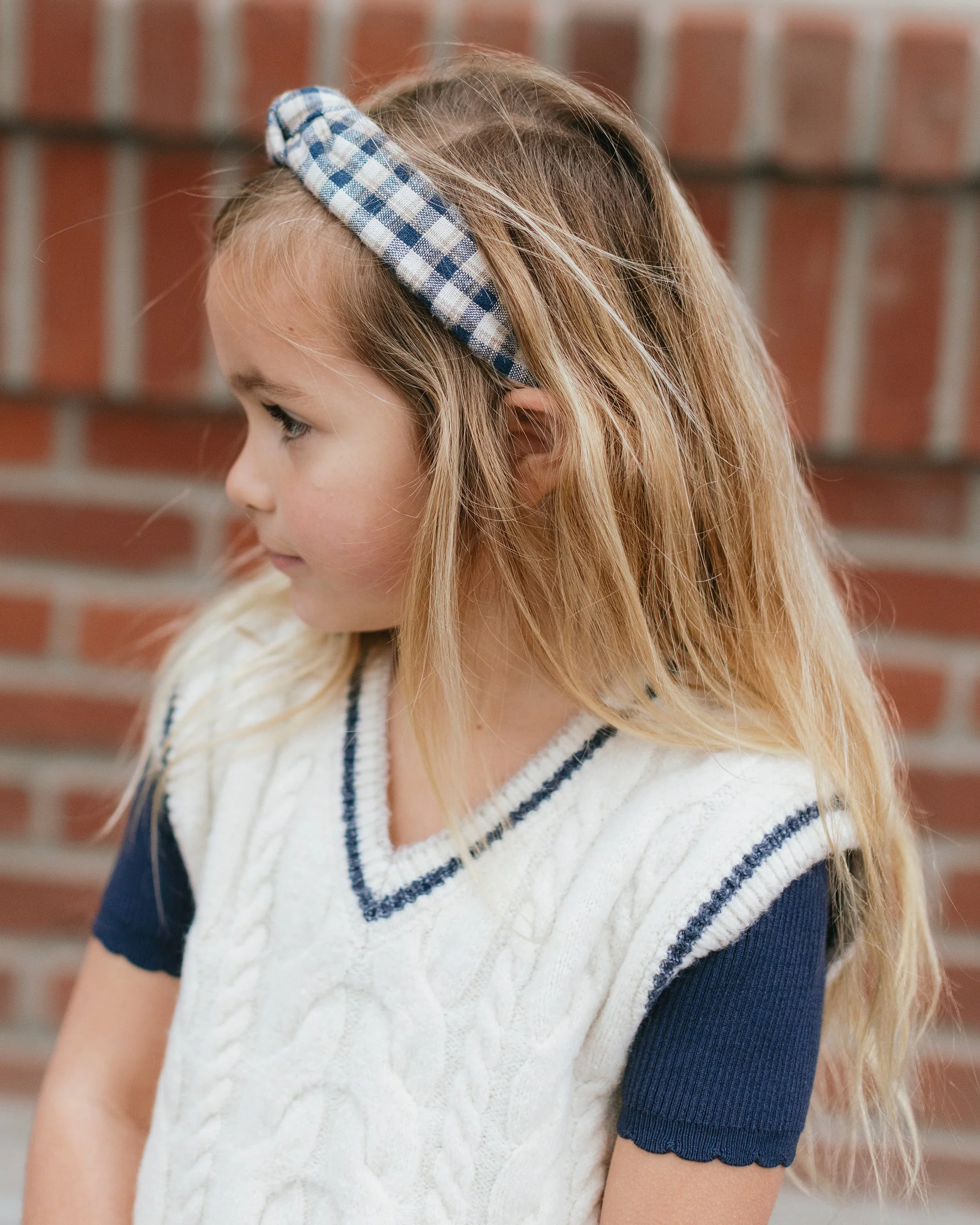 Knotted Headband || Navy Check - Image 5