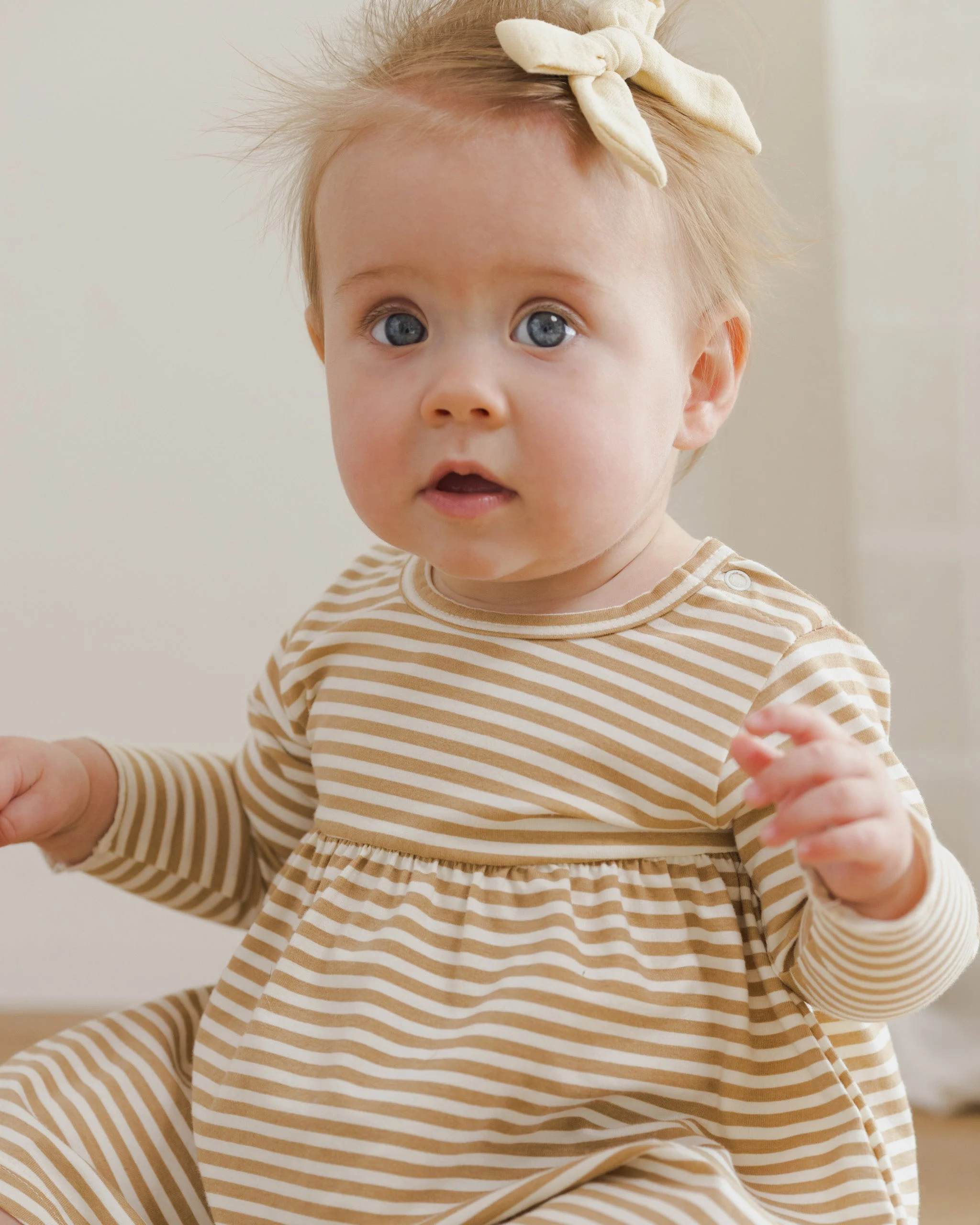 Long Sleeve Baby Dress || Honey Stripe - Image 2