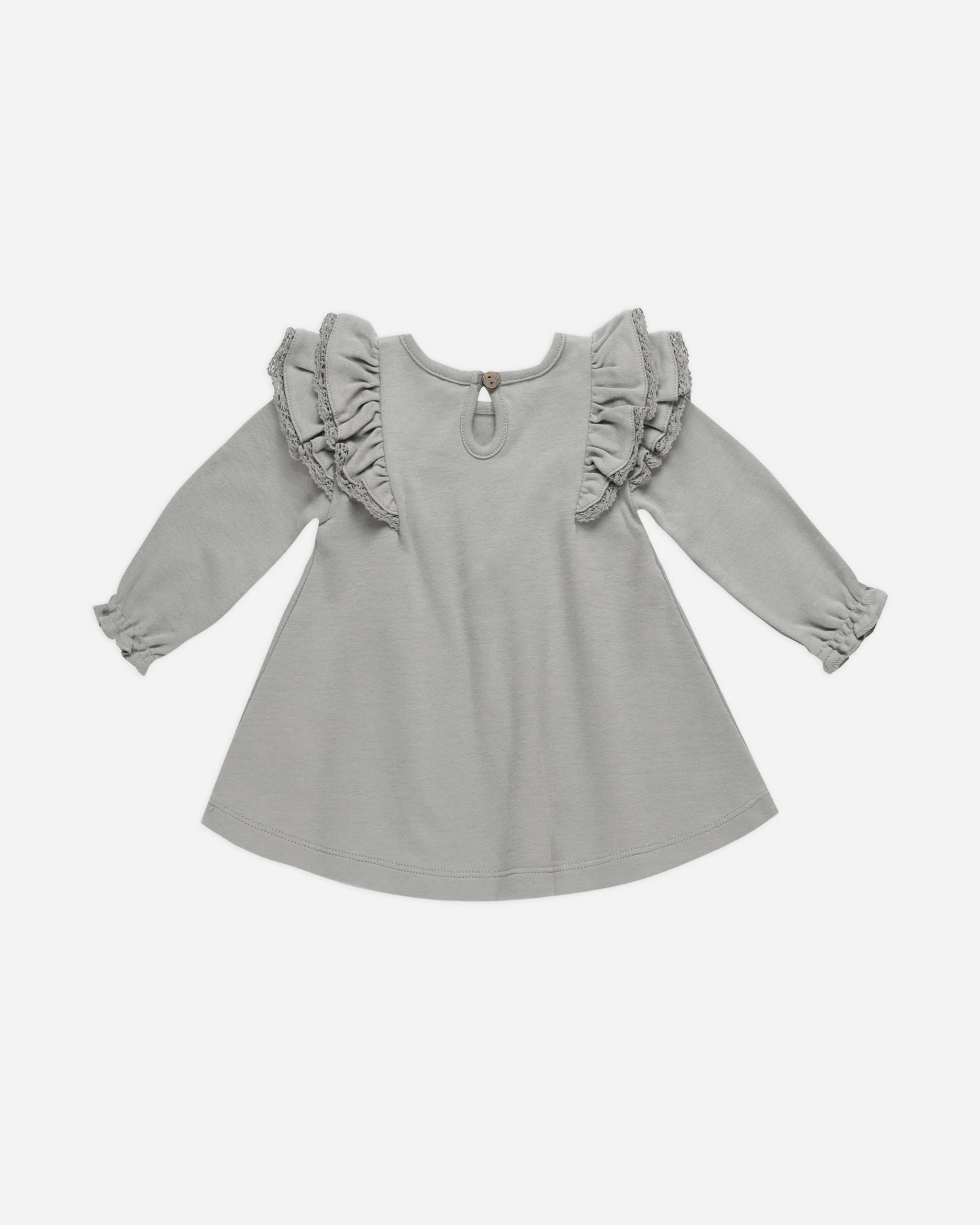 Long Sleeve Flutter Dress - || -  Dusty Blue - Image 2