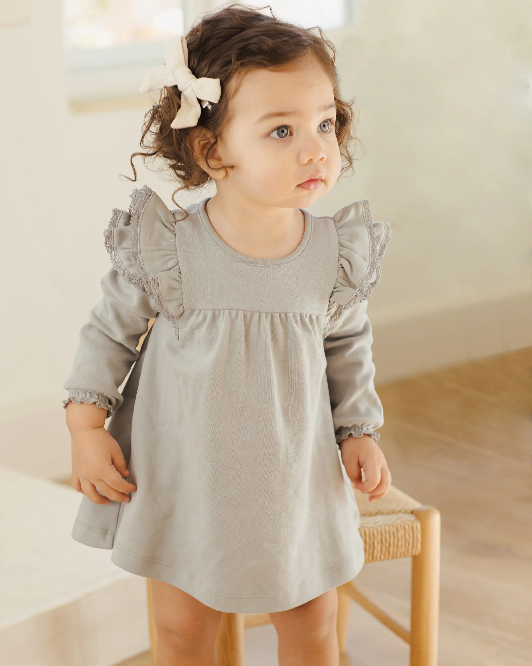 Long Sleeve Flutter Dress || Steel Blue - Image 3