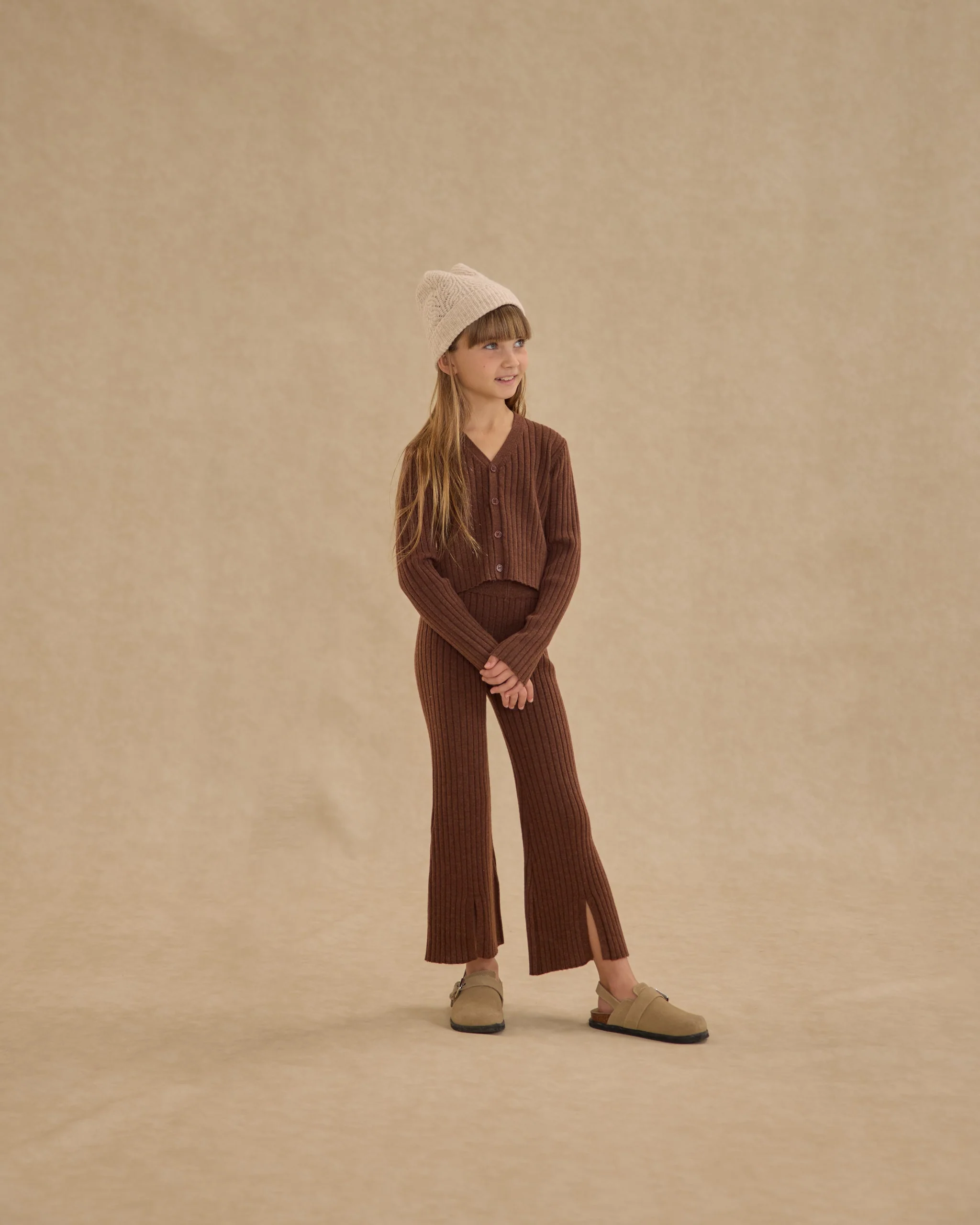Long Sleeve Knit Button Top || Brown - Image 2