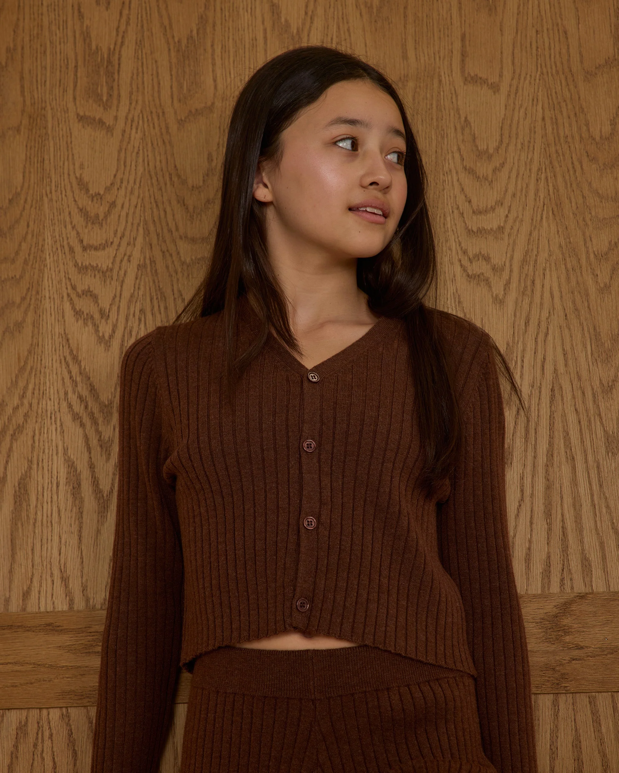 Long Sleeve Knit Button Top || Brown - Image 2