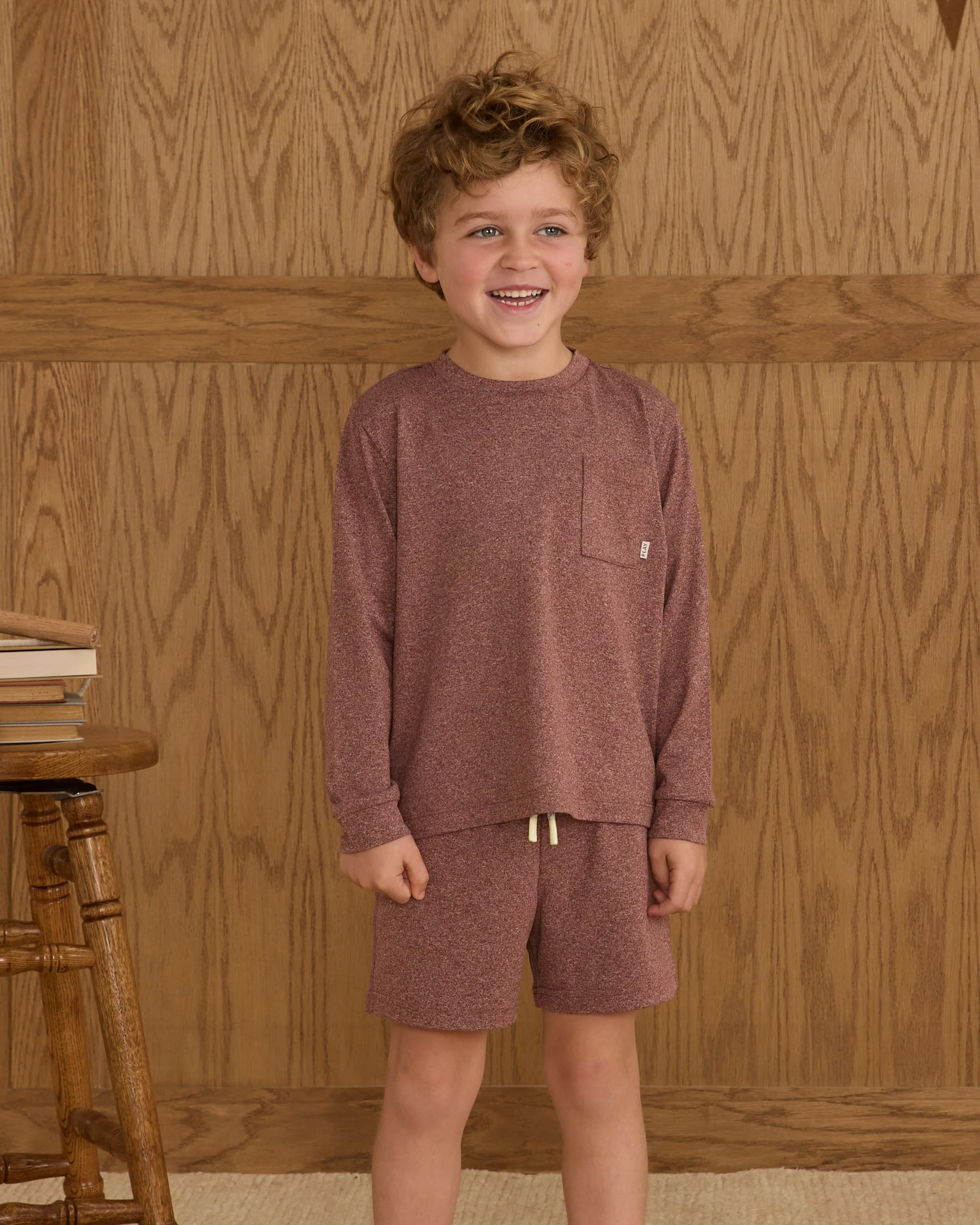 Long Sleeve Pocket Tee || Heathered Burgundy - Image 2
