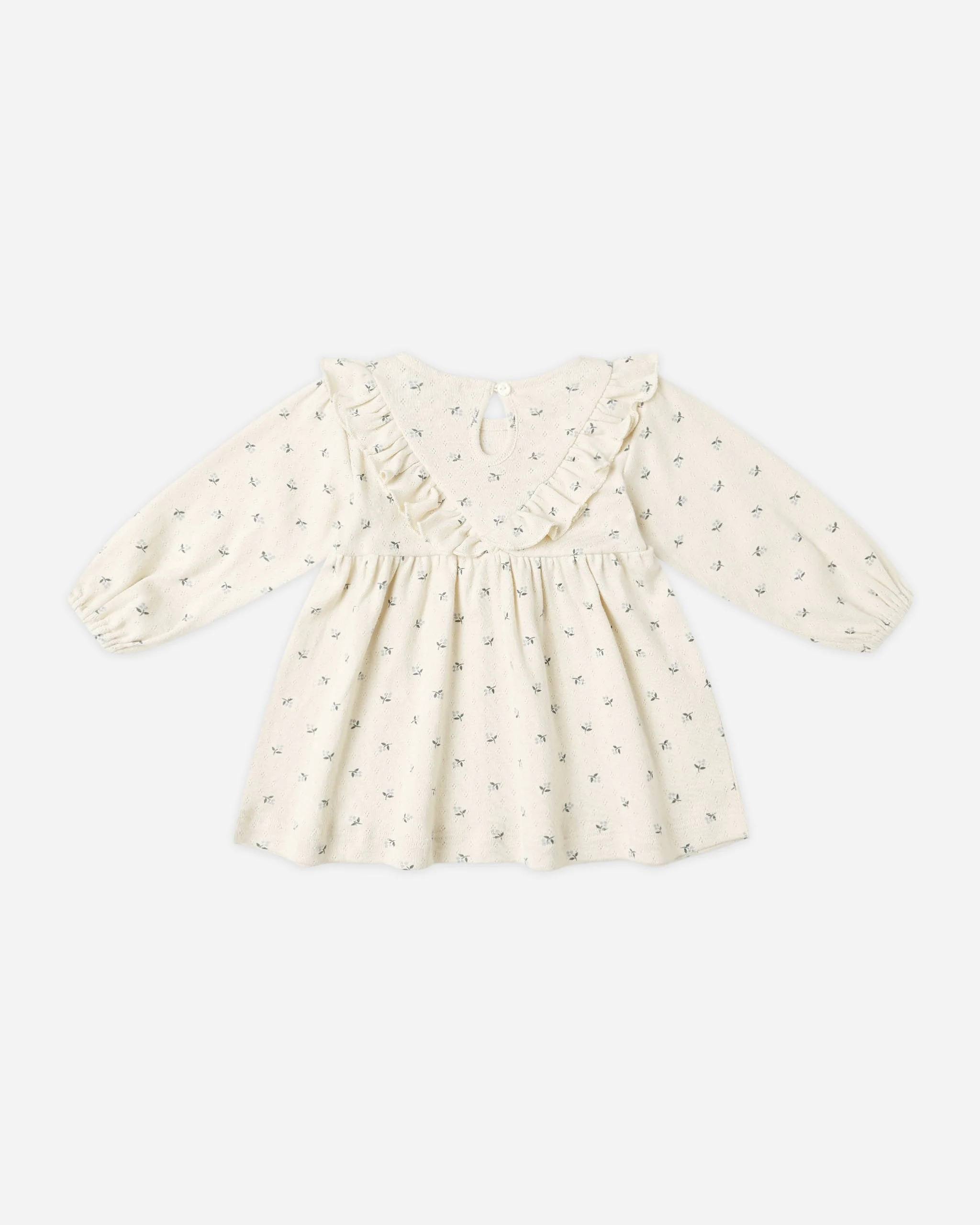 Long Sleeve Ruffle V Dress || Blue Ditsy - Image 2