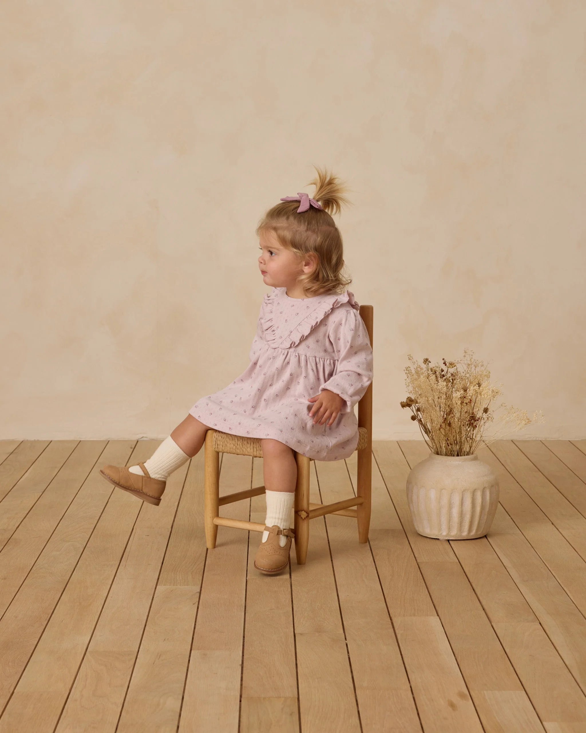 Long Sleeve Ruffle V Dress || Lilac Ditsy - Image 3
