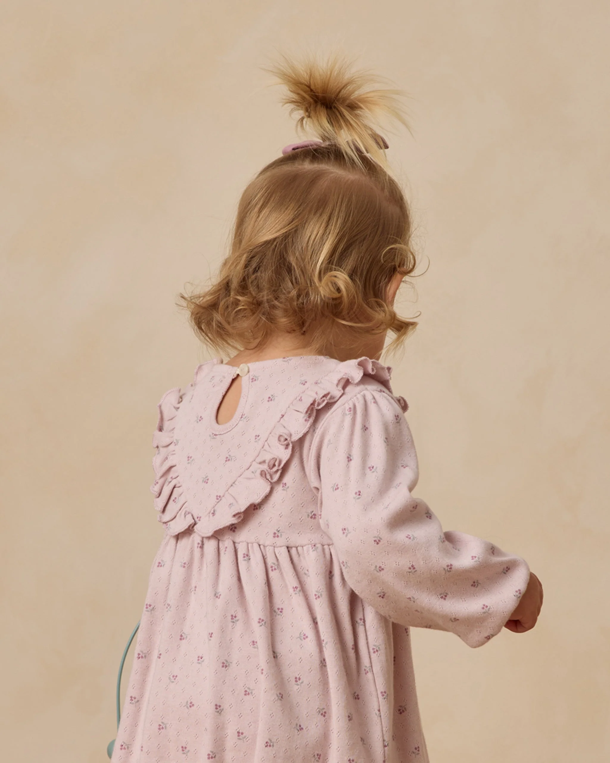 Long Sleeve Ruffle V Dress || Lilac Ditsy - Image 4