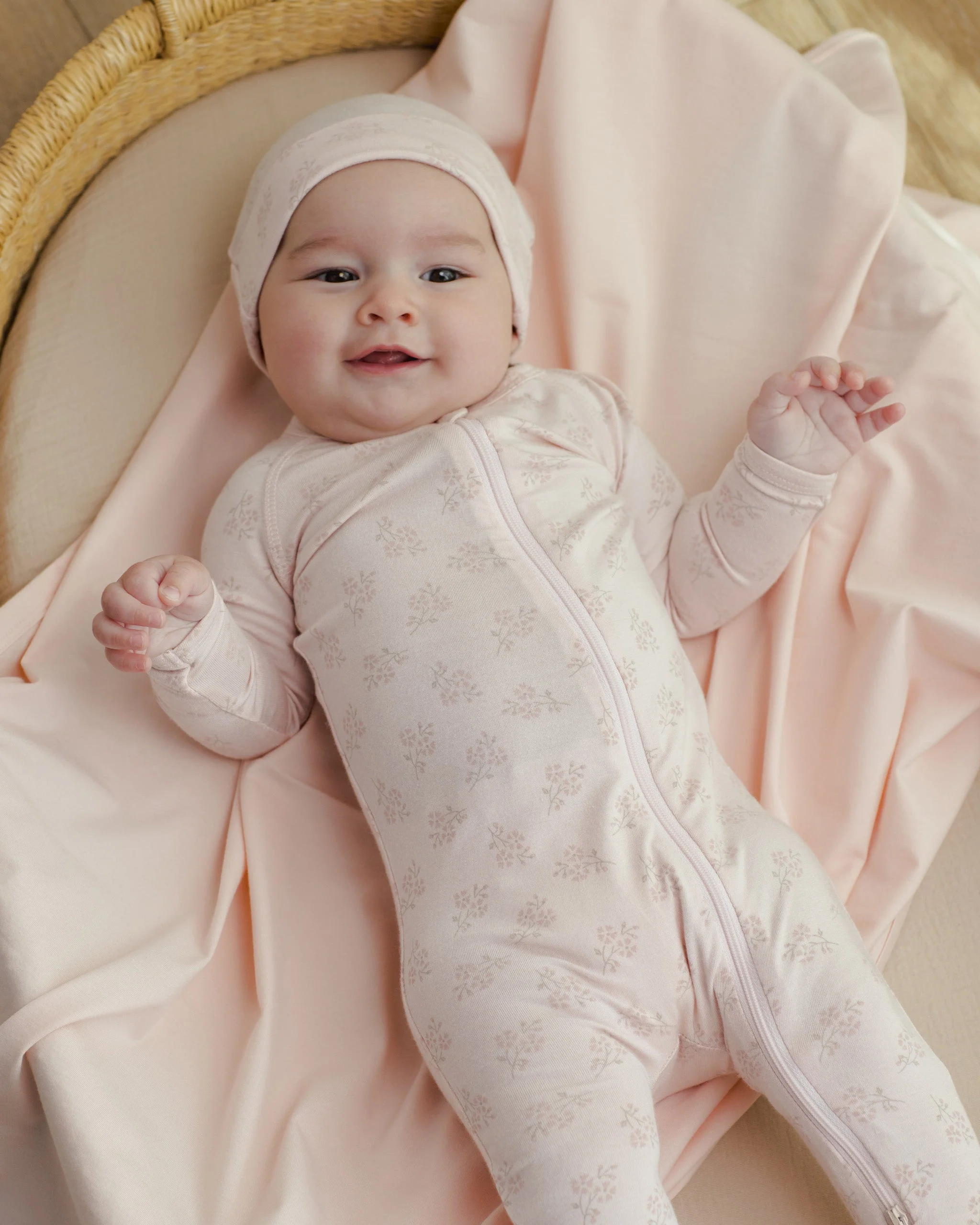 Modal Zip Footie || Pink Blossom - Image 2