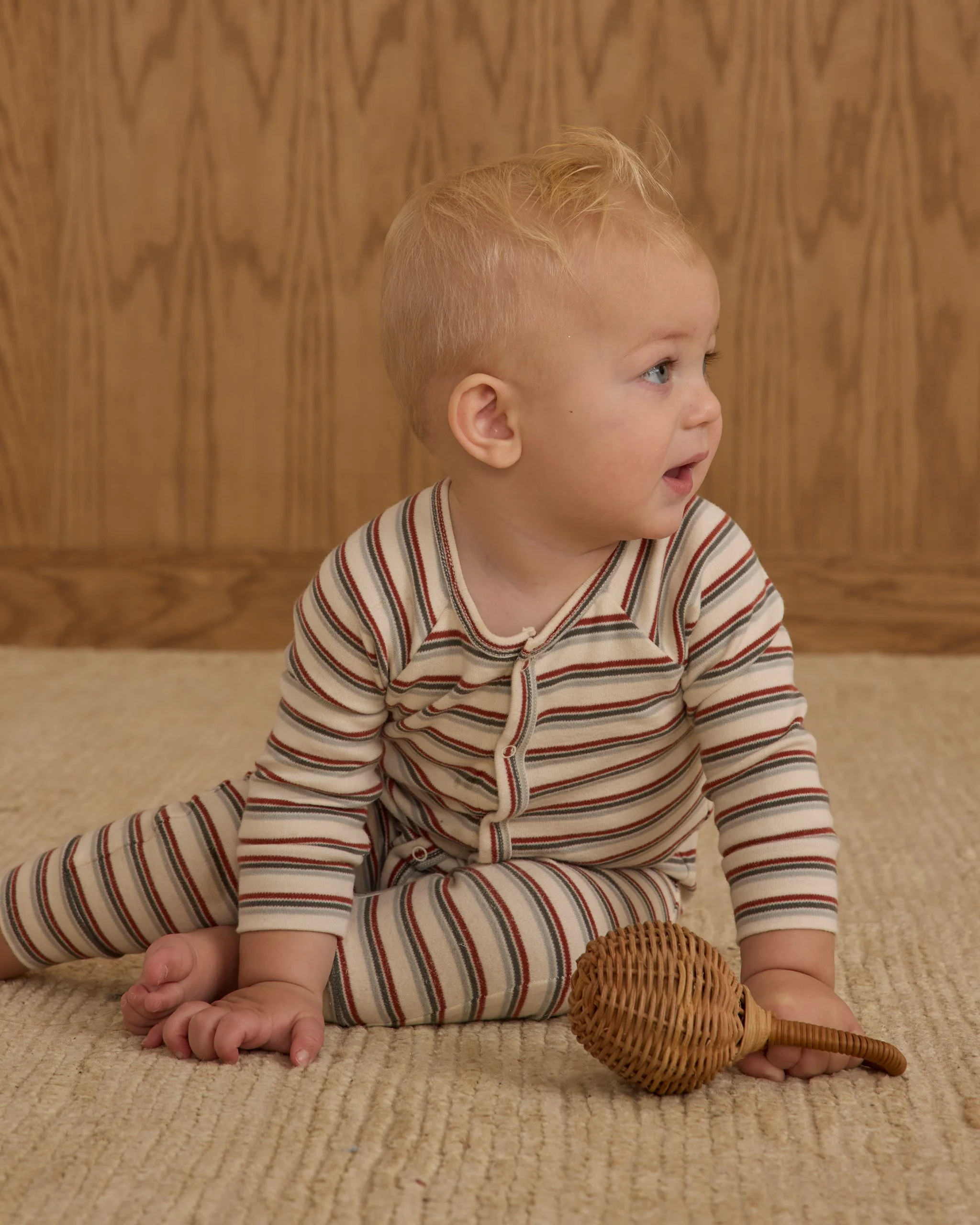 Organic Long John Pajamas || Holiday Stripe - Image 3