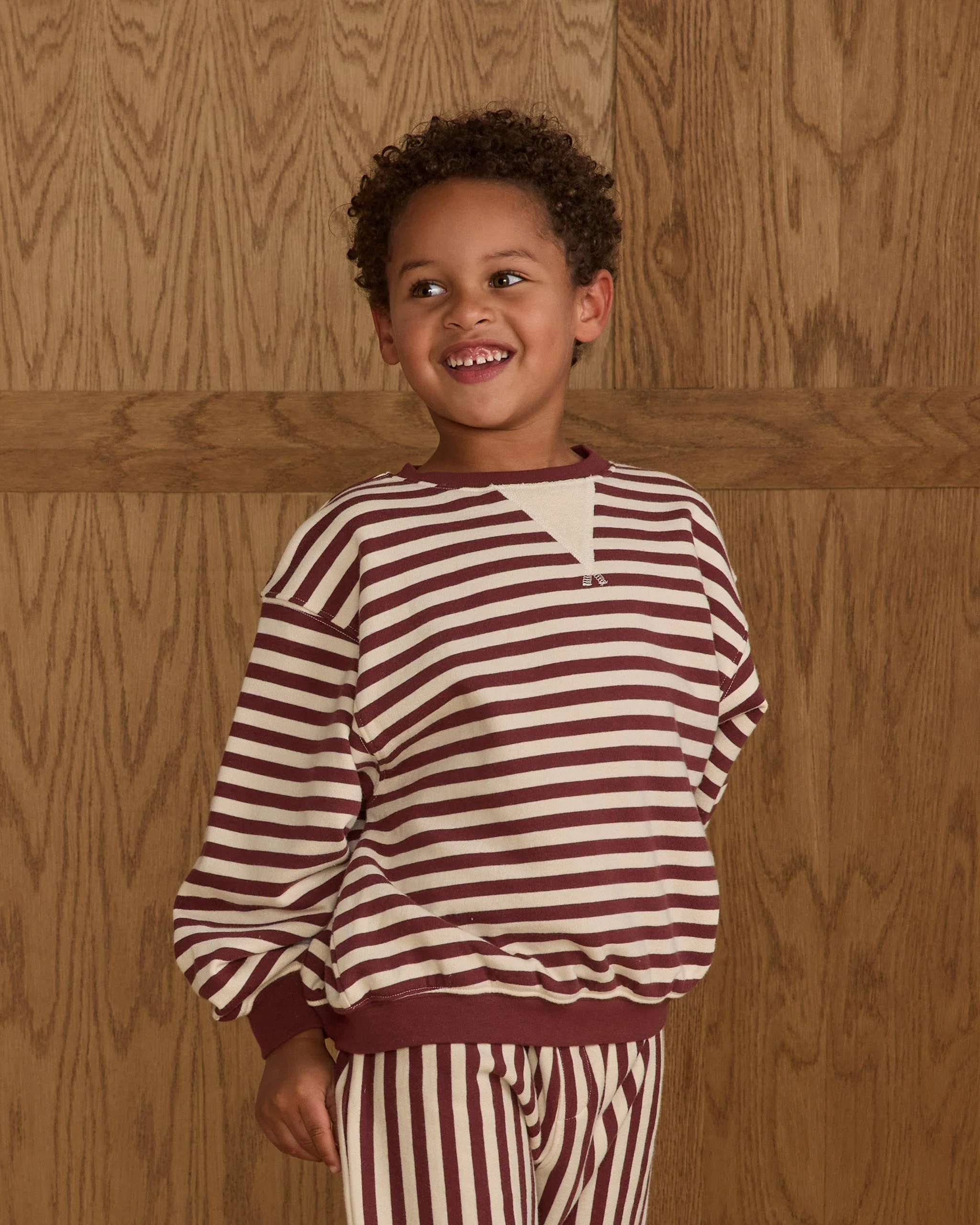 Oversized Crew || Burgundy Stripe - Image 2