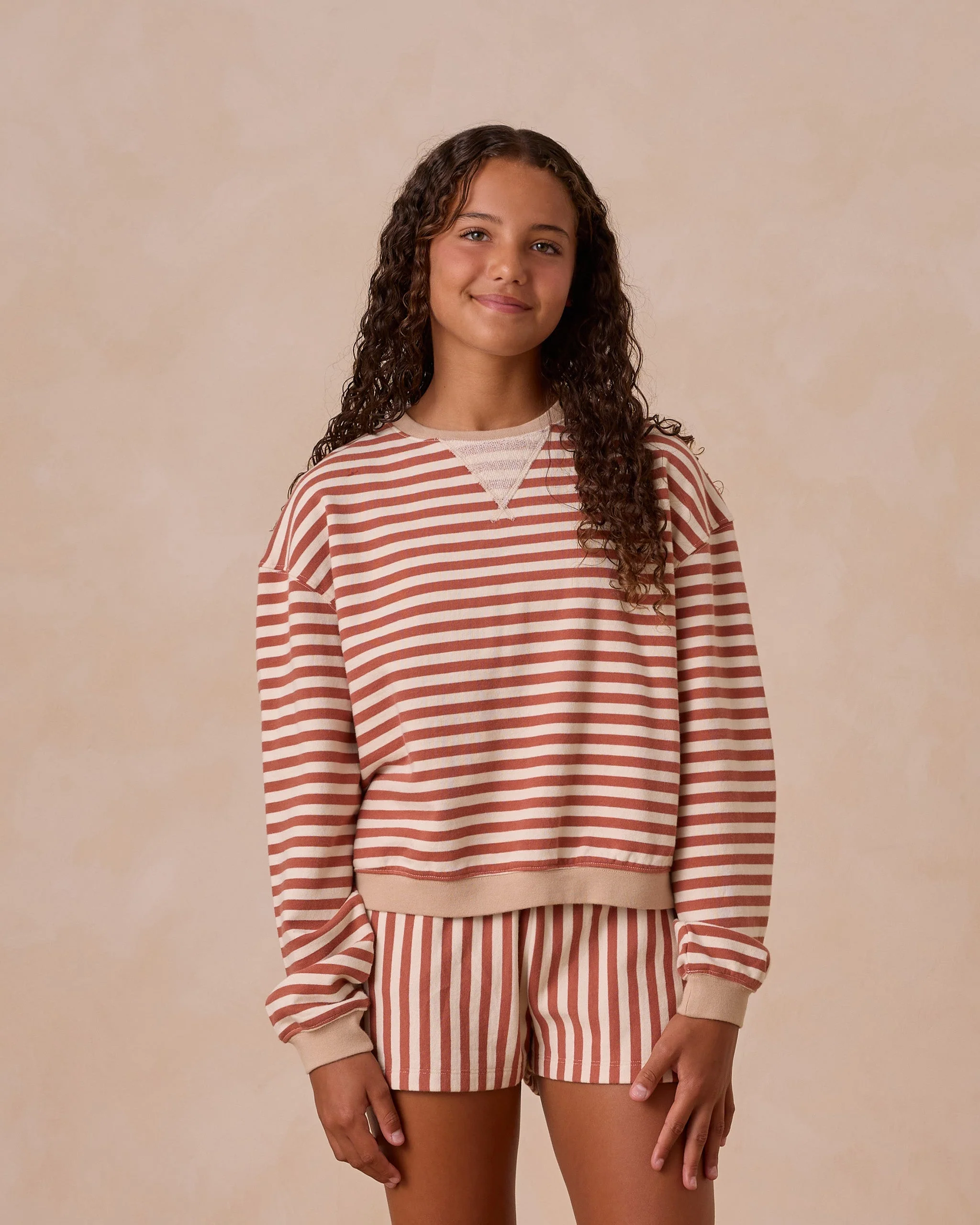 Oversized Crew + Short Set || Poppy Stripe - Image 4
