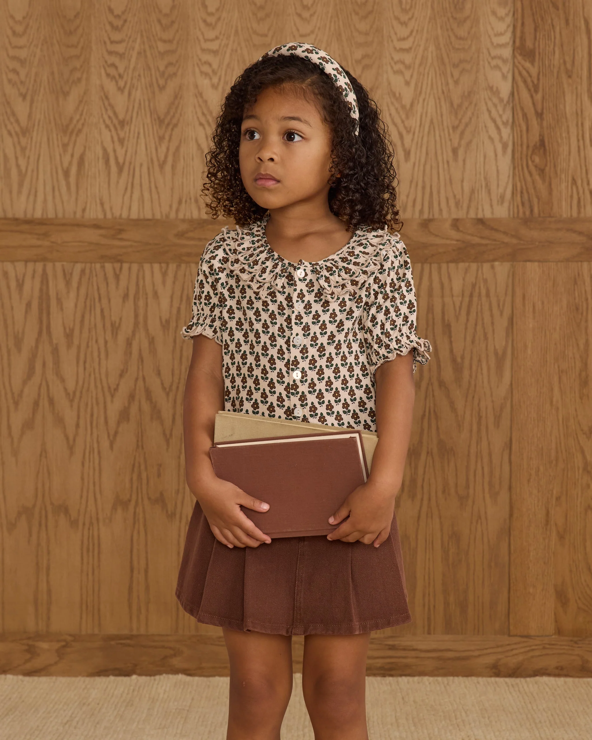 Pleated Denim Skirt || Washed Brown - Image 2