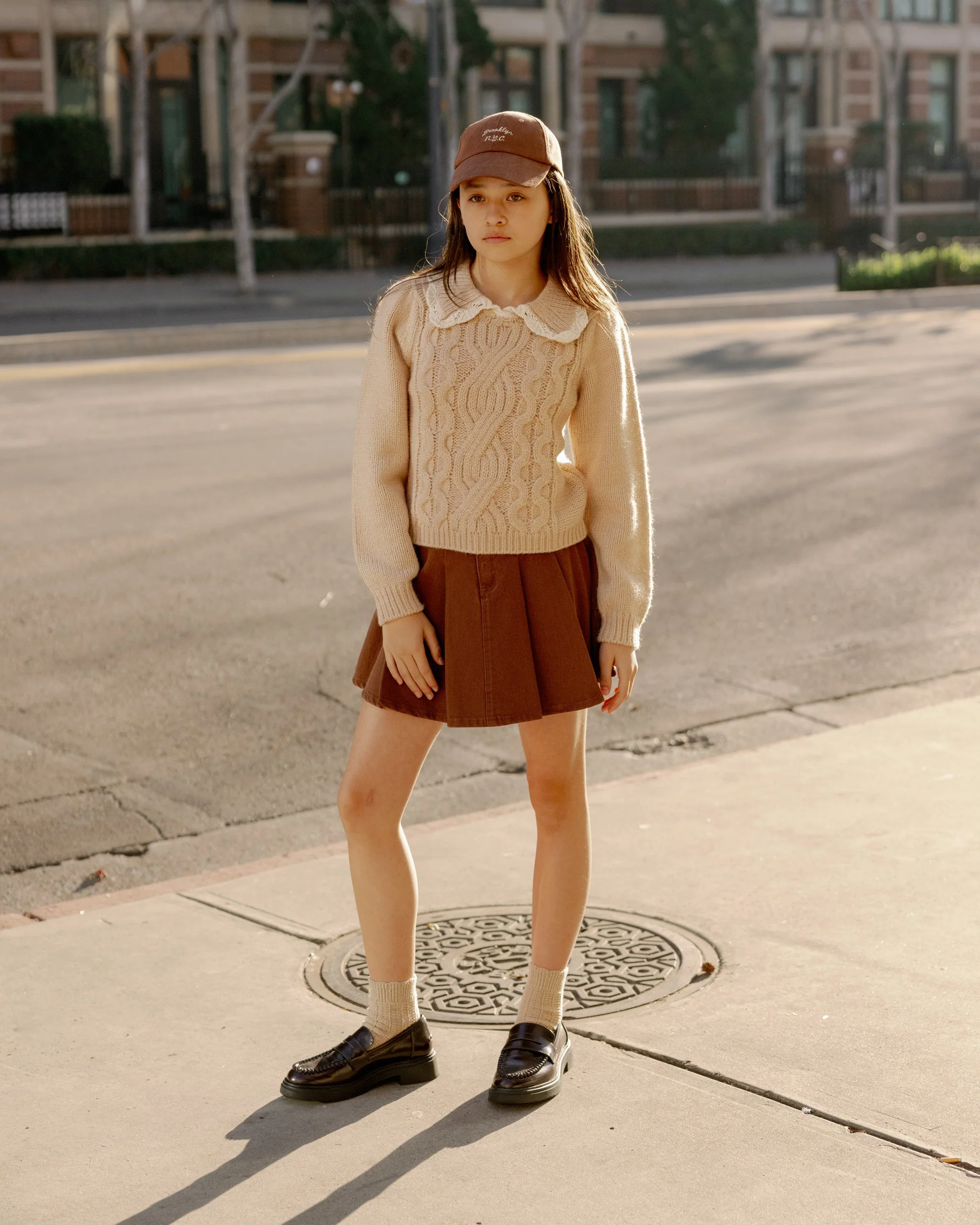 Pleated Denim Skirt || Washed Brown - Image 3