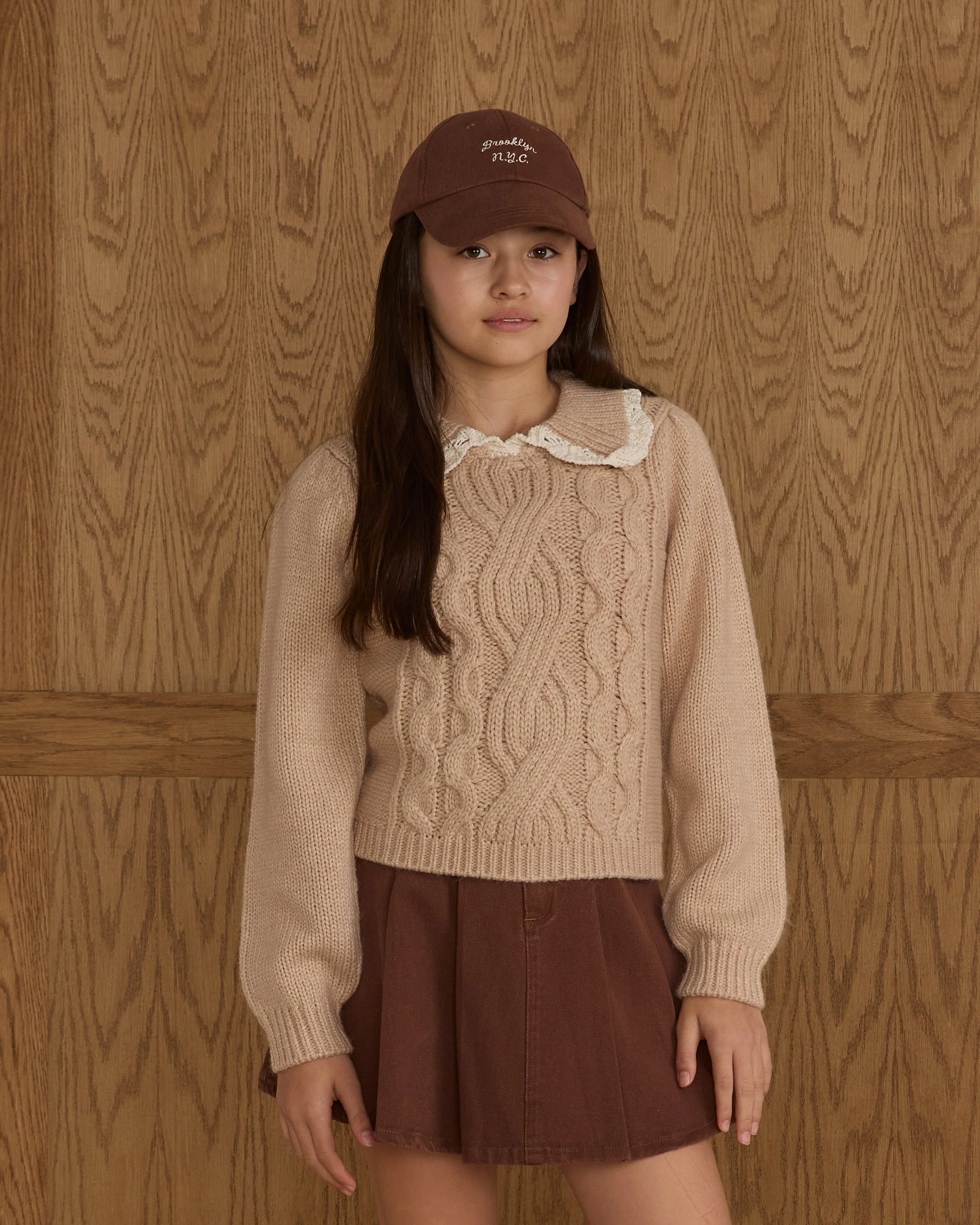 Pleated Denim Skirt || Washed Brown - Image 5