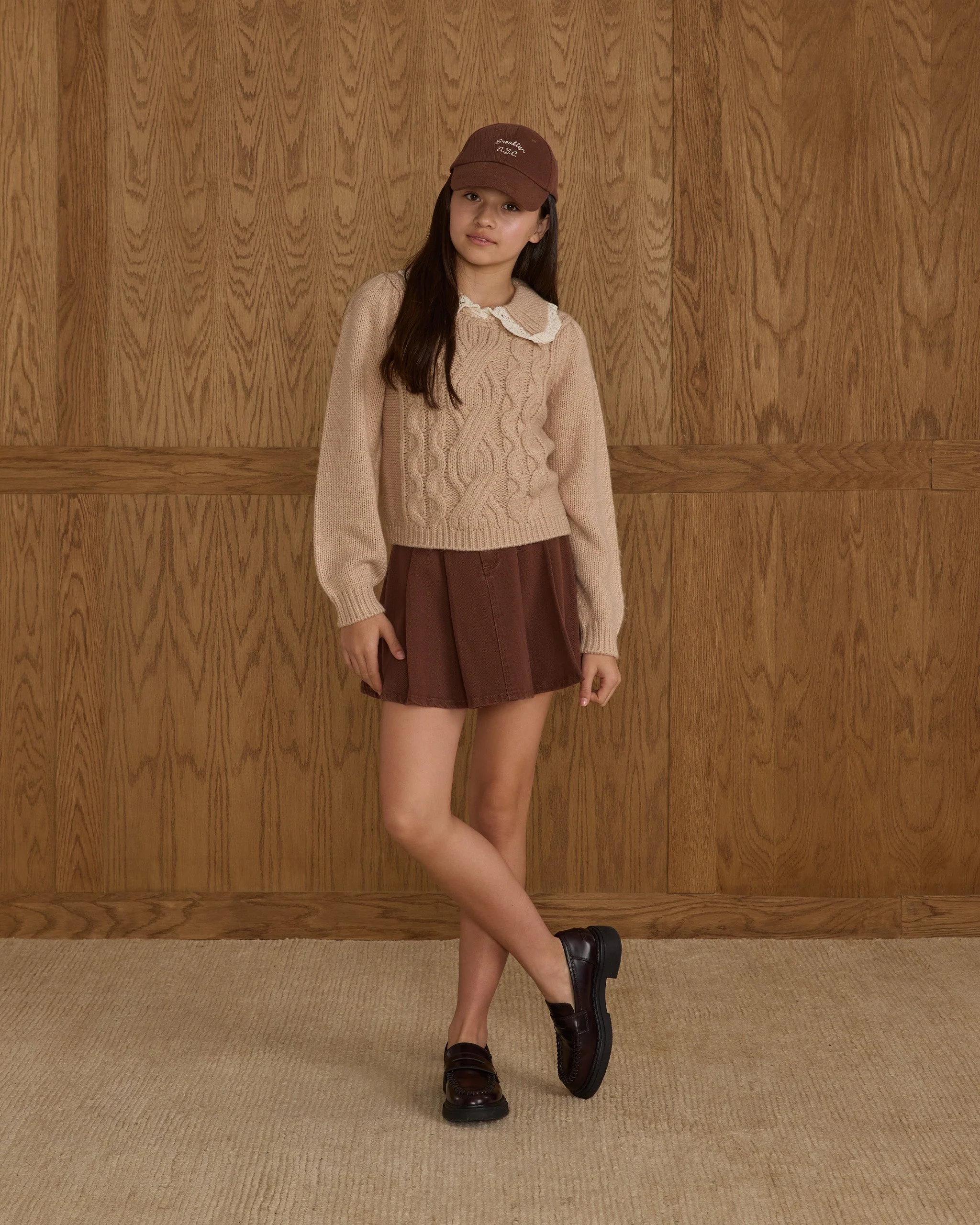 Pleated Denim Skirt || Washed Brown - Image 6