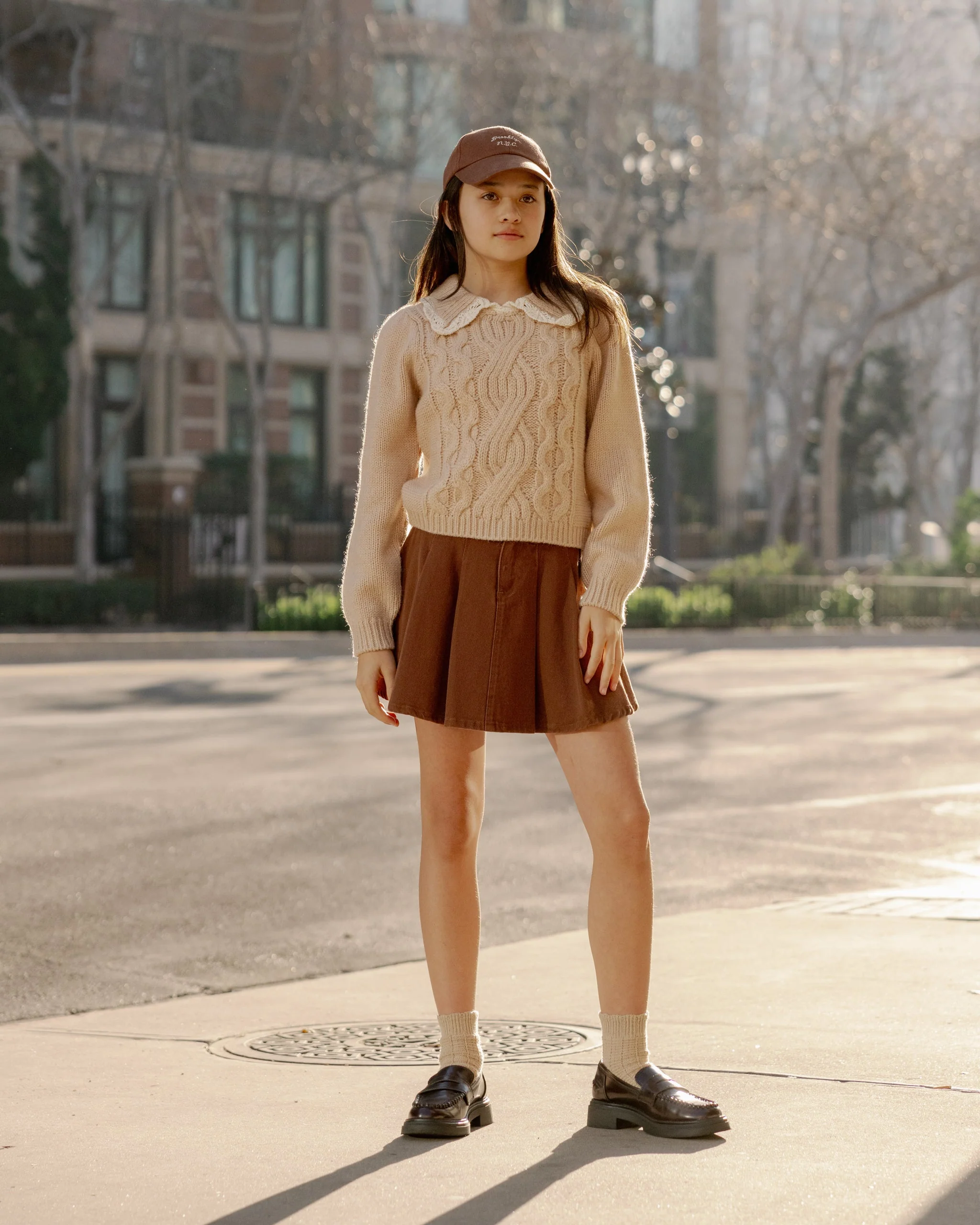 Pleated Denim Skirt || Washed Brown - Image 7