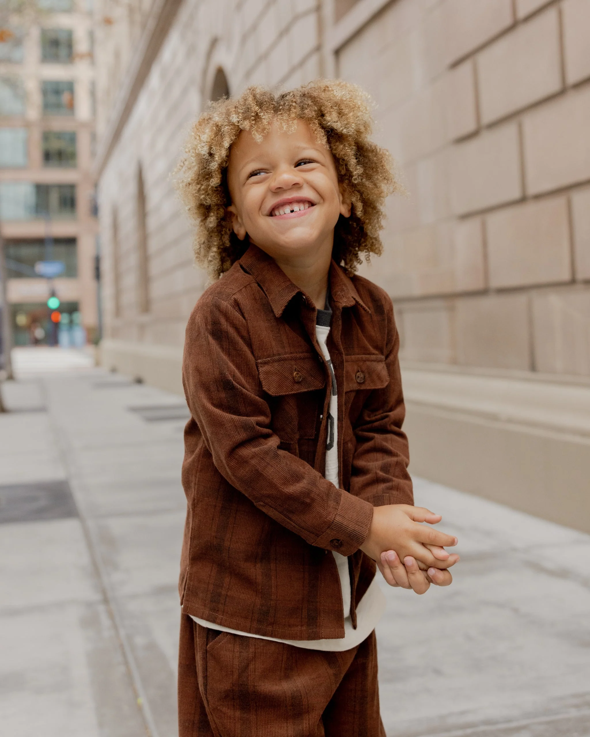 Pocketed Corduroy Shirt || Brown Plaid - Image 3