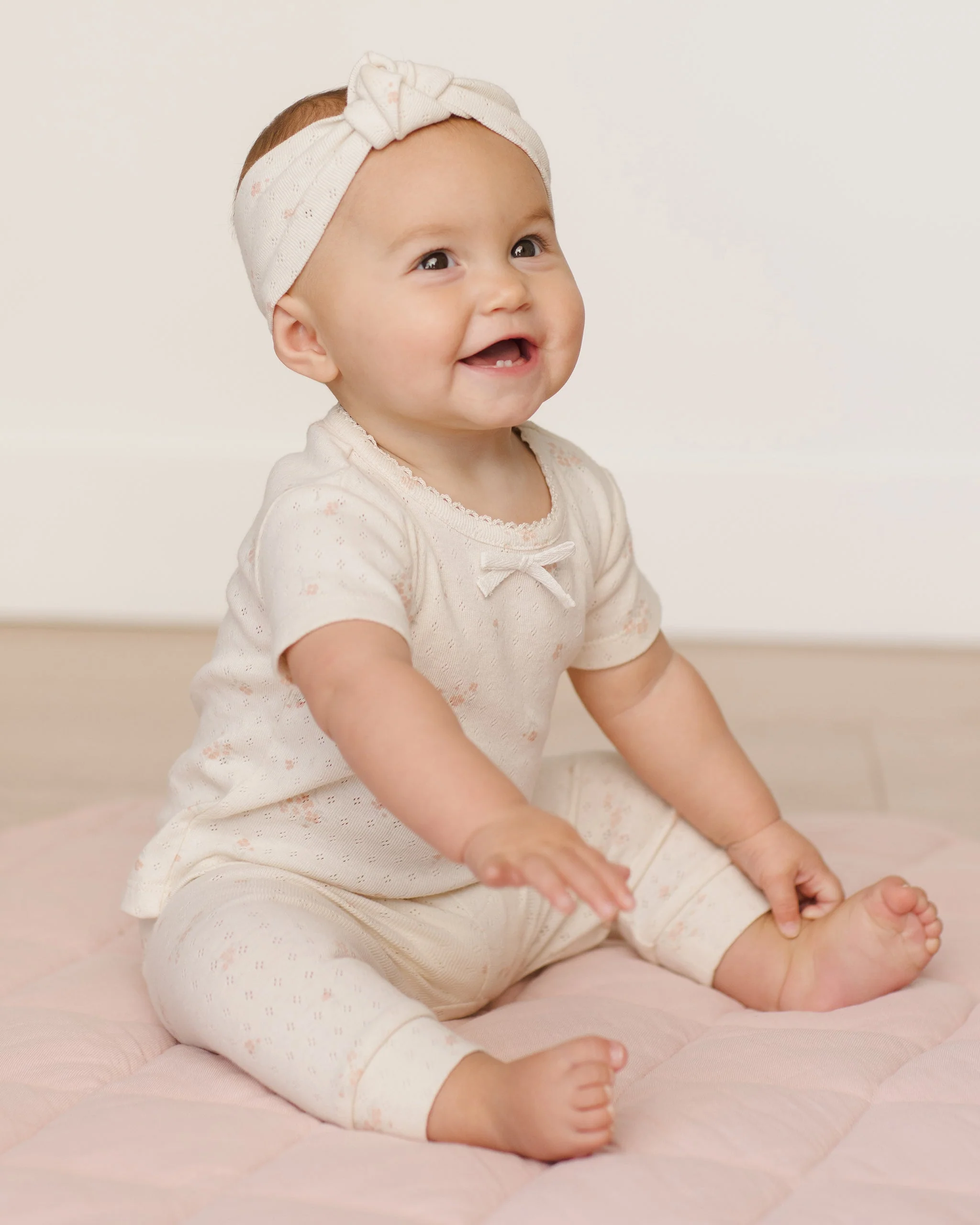 Pointelle Knotted Headband || Pink Ditsy - Image 2