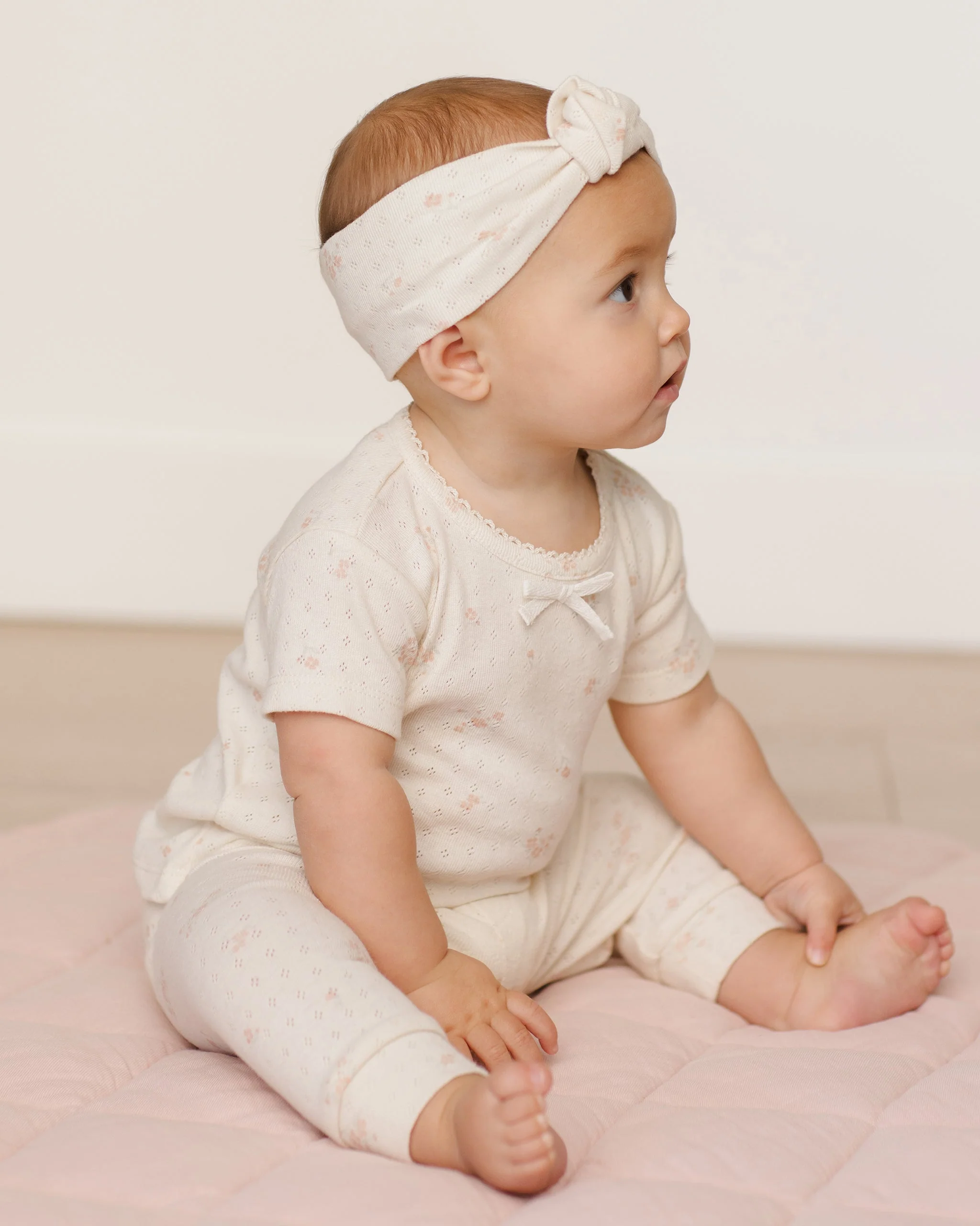 Pointelle Knotted Headband || Pink Ditsy - Image 3