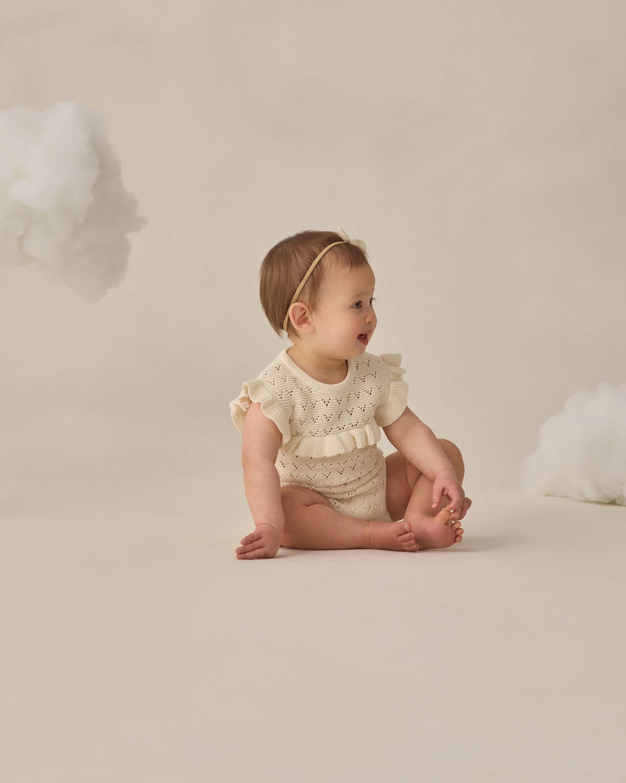 Pointelle Ruffle Romper Natural - Image 2