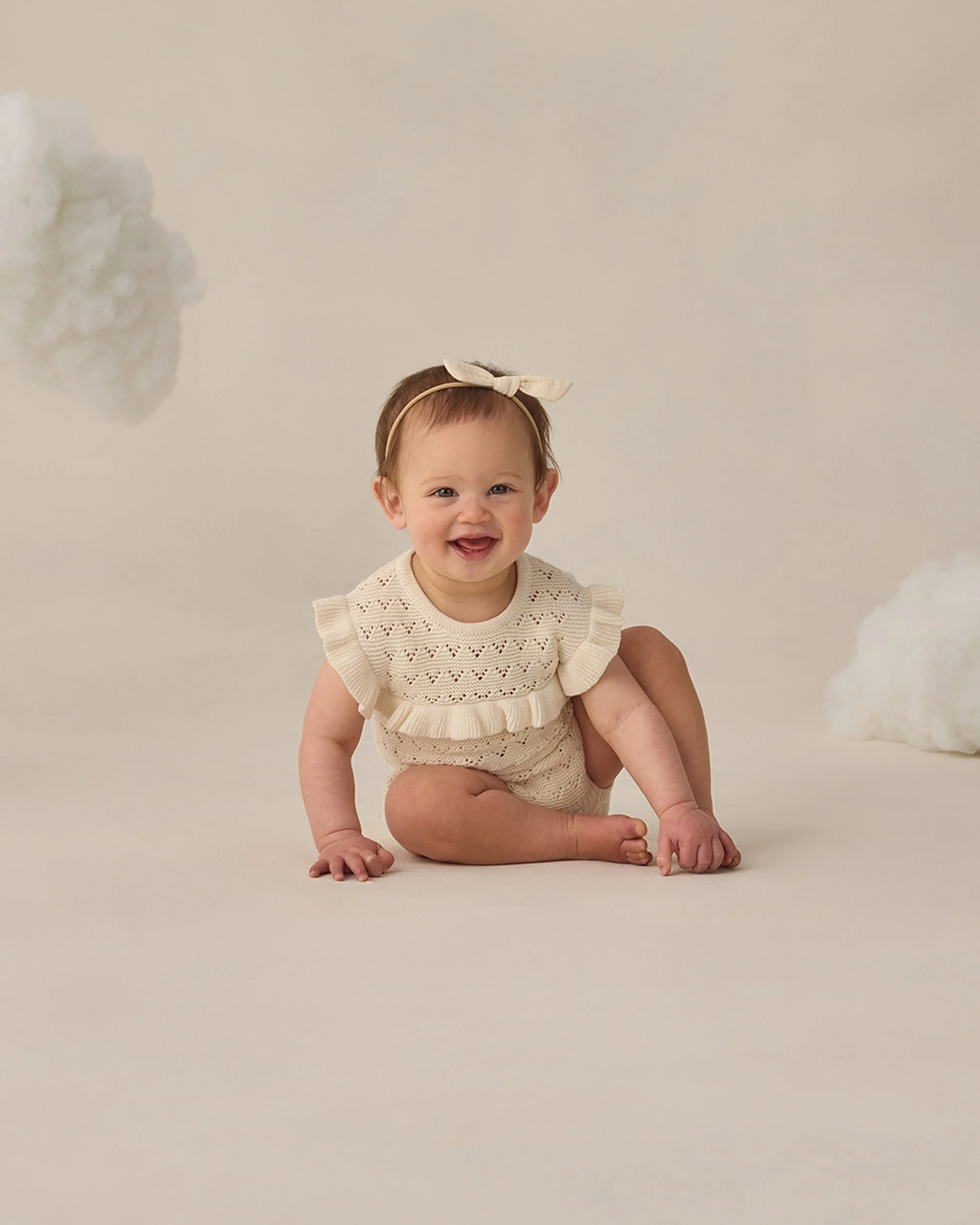 Pointelle Ruffle Romper Natural - Image 3