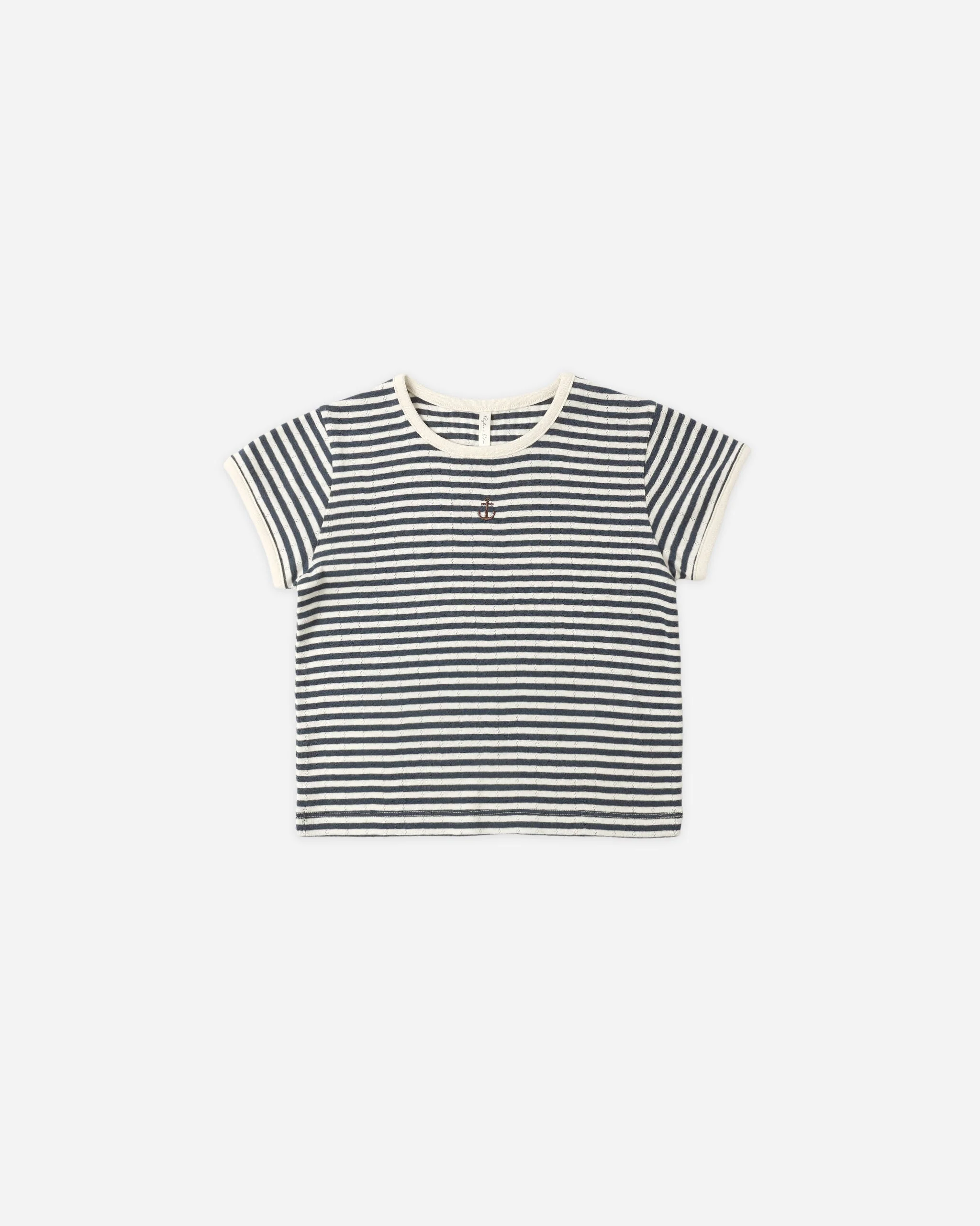 Pointelle Tee Navy Stripe