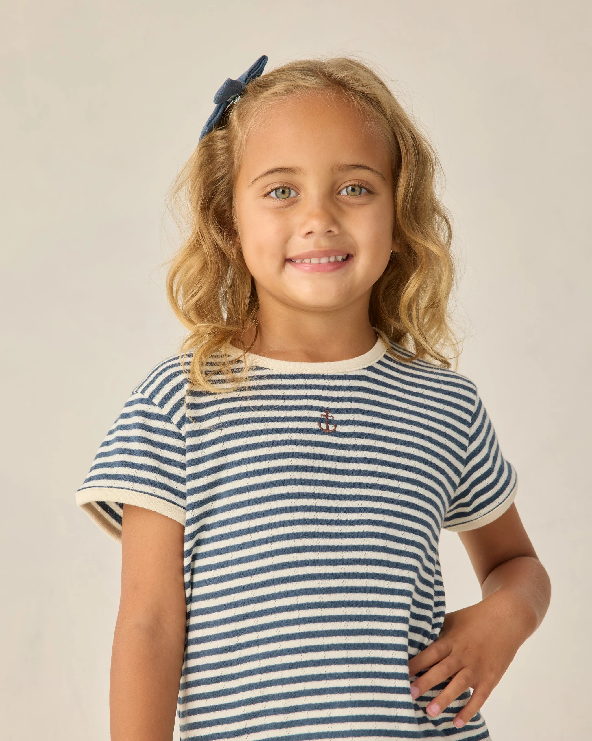 Pointelle Tee Navy Stripe - Image 3
