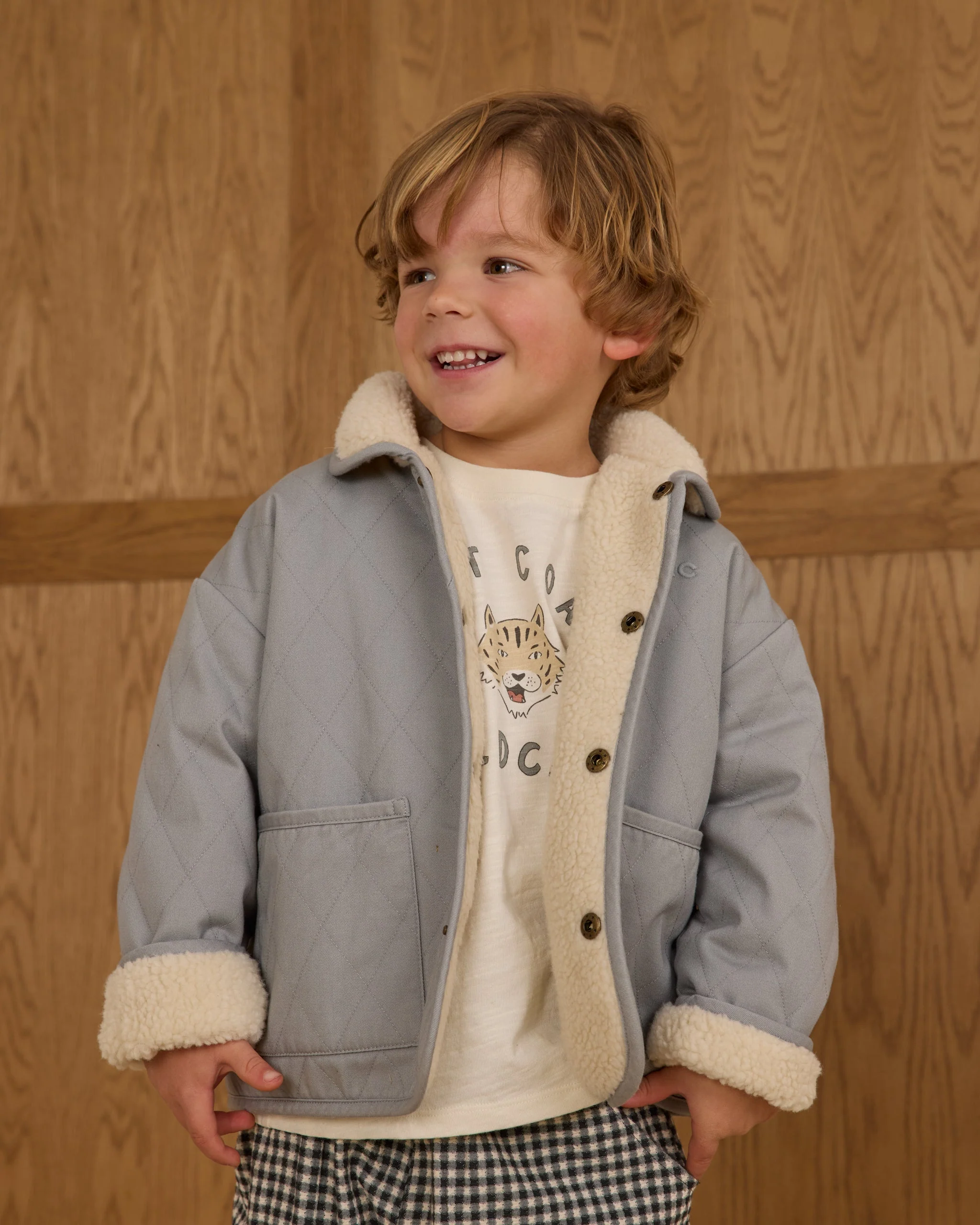 Quilted Winter Coat || Dusty Blue - Image 2