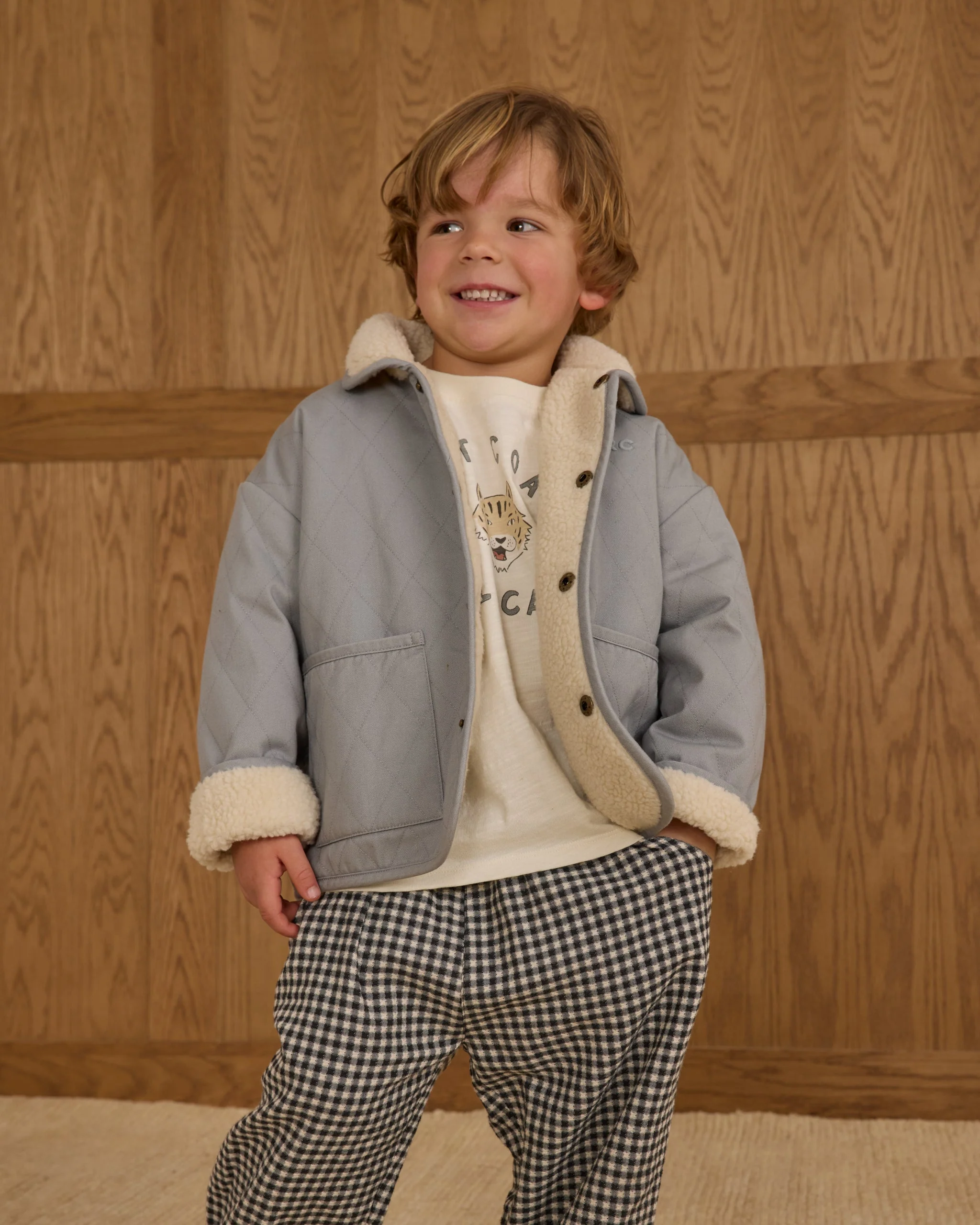 Quilted Winter Coat || Dusty Blue - Image 4