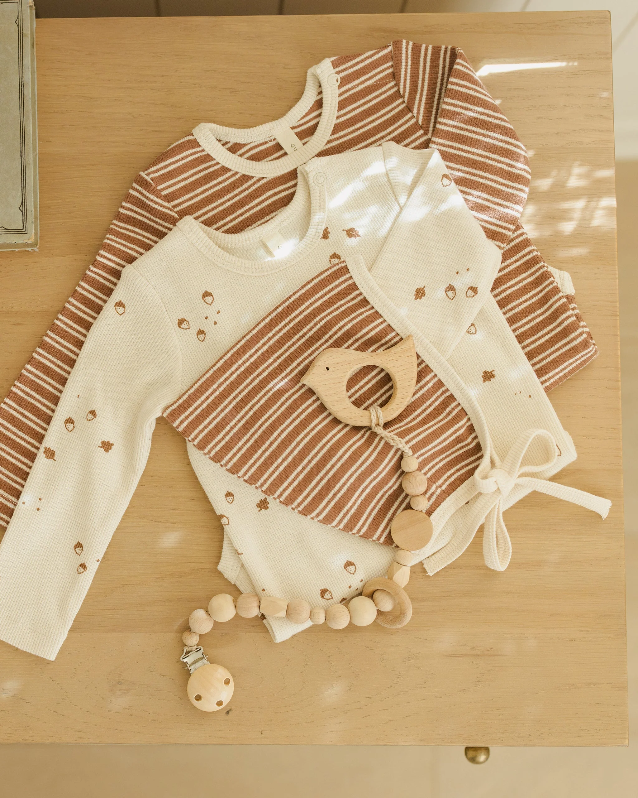 Ribbed Bodysuit, 2 Pack || Cedar Micro Stripe, Acorns - Image 6