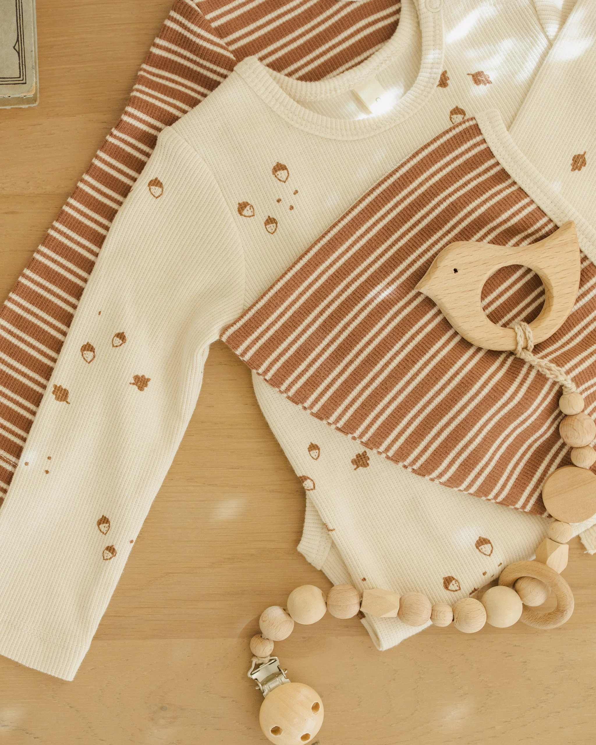 Ribbed Bodysuit, 2 Pack || Cedar Micro Stripe, Acorns - Image 7