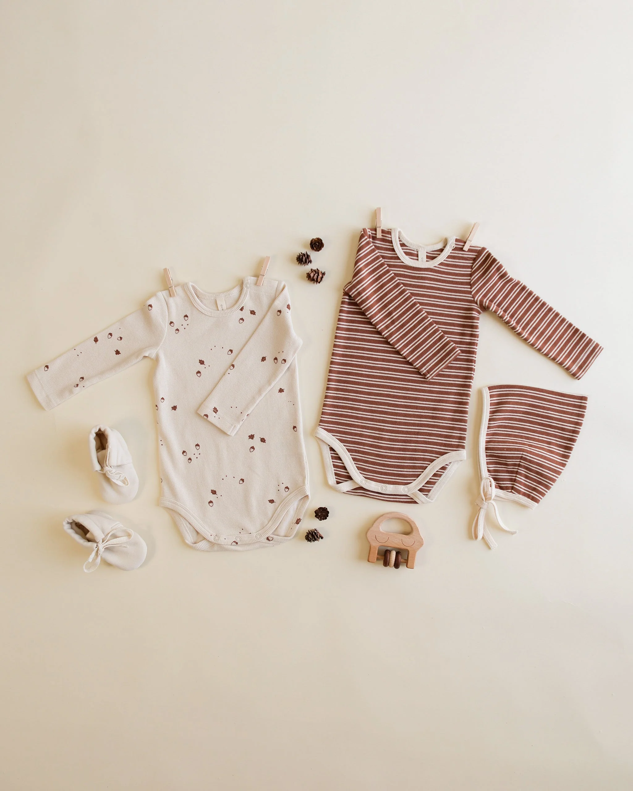 Ribbed Bodysuit, 2 Pack || Cedar Micro Stripe, Acorns - Image 8