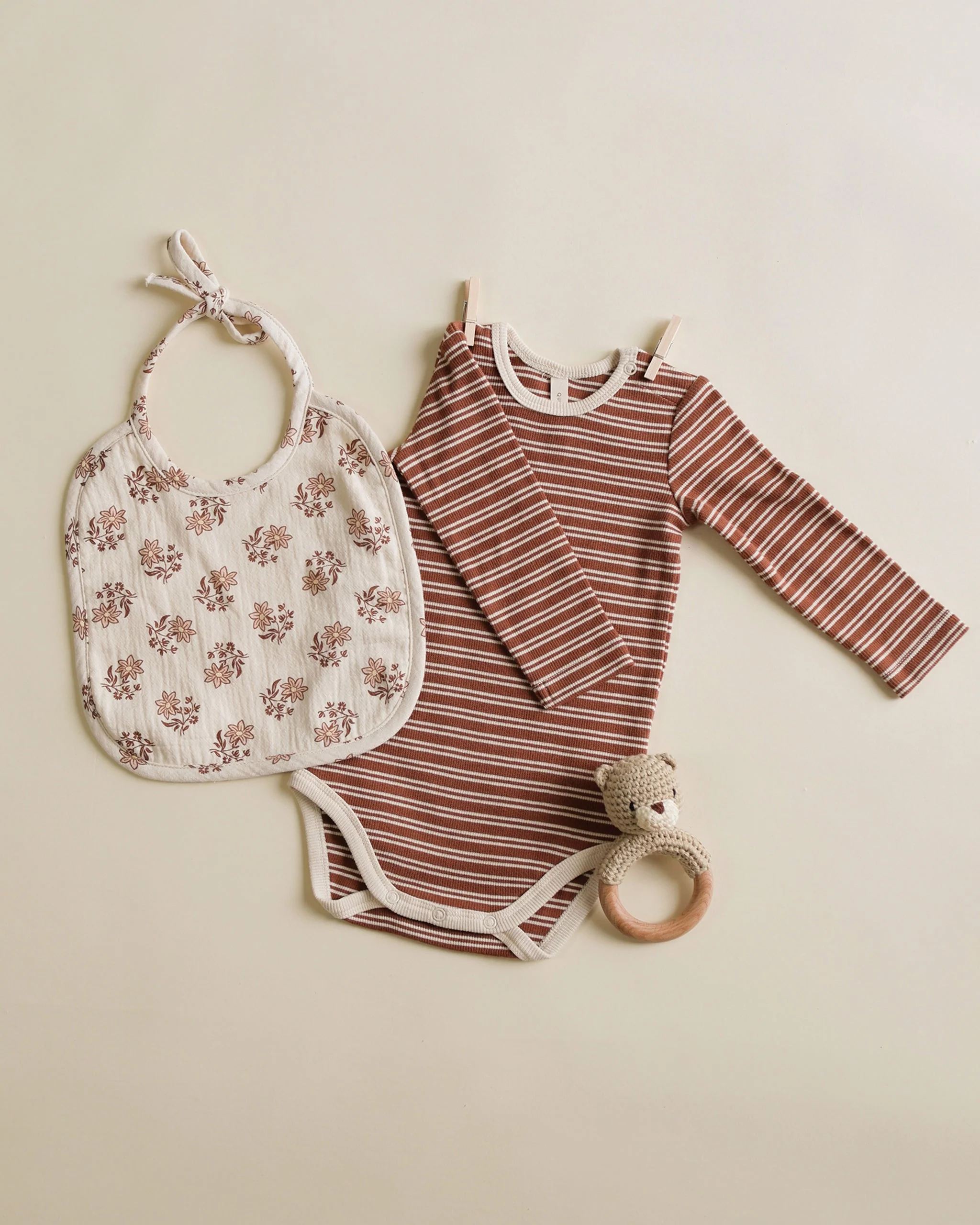 Ribbed Bodysuit, 2 Pack || Cedar Micro Stripe, Acorns - Image 9