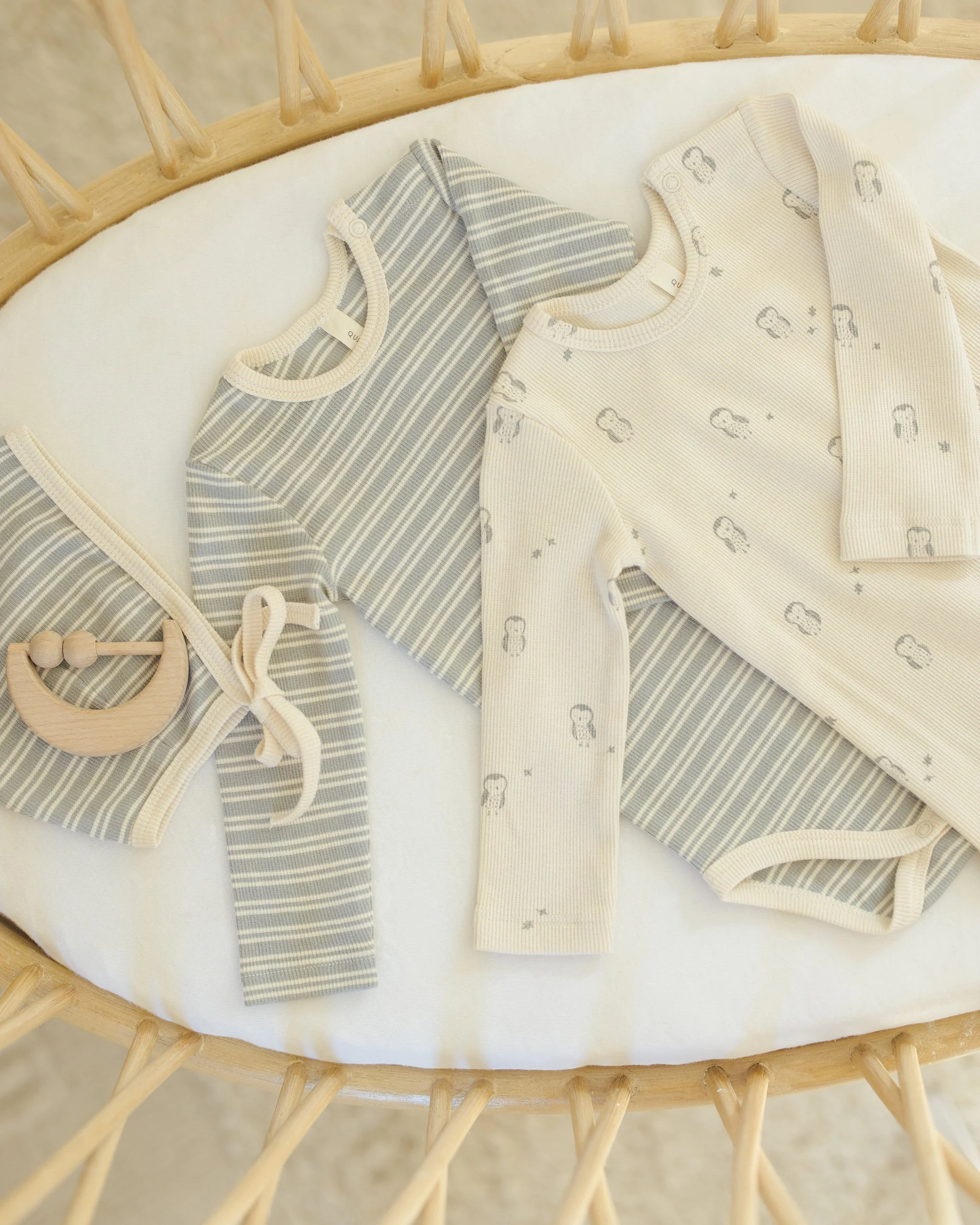 Ribbed Bodysuit, 2 Pack || Steel Blue Micro Stripe, Owls - Image 7